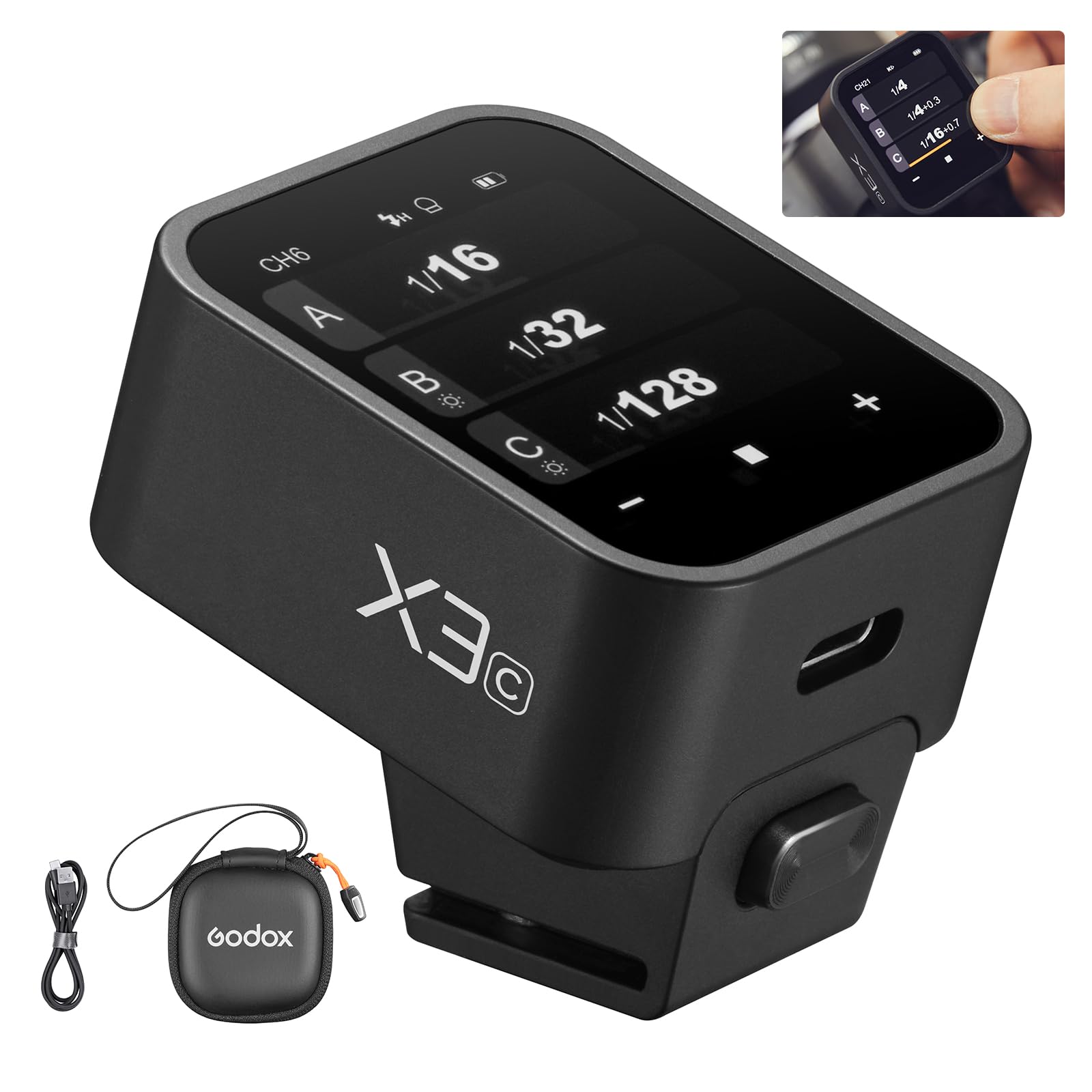 Godox X3C TTL Wireless Flash Trigger for Canon Cameras - OLED Touchscreen Transmitter with Built-in Lithium Battery & Quick Charge (Upgrade of X2T-C/Xpro-C/XProII-C) - Perfect for Studio Photography, Wedding Shoots & Outdoor Portraits