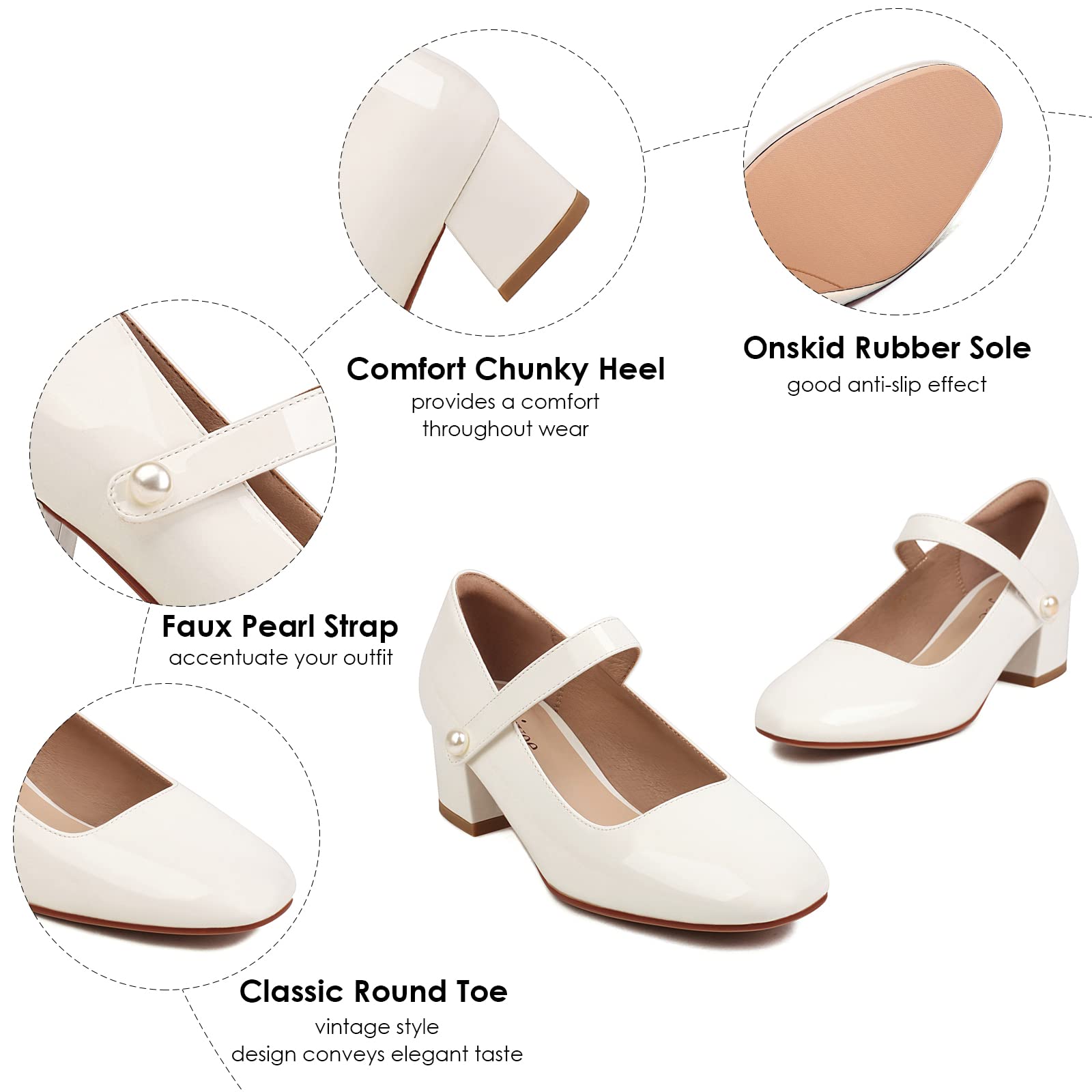 Women's Naiyee Mary Jane Shoes - Chunky Heel Ankle Strap Dress Pumps with Low Heels & Rounded Toe | Perfect for Office, Weddings & Formal Events