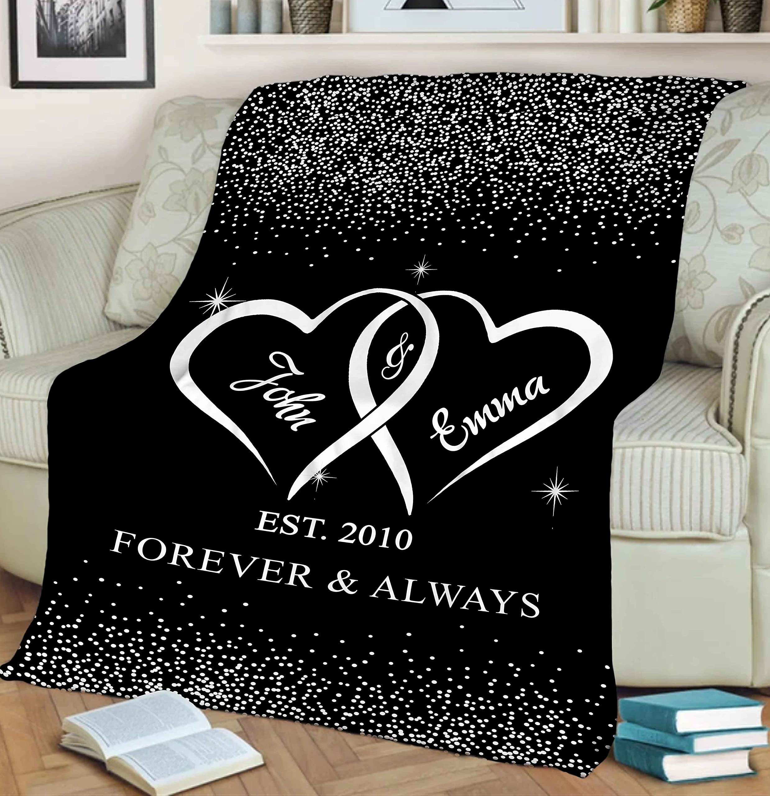 Custom Name & Est. Personalized Blanket - Premium Soft & Warm Throw for Couples - Perfect Anniversary, Wedding, Birthday & Christmas Gift for Him/Her - Cozy Home Decor for Romantic Nights & Winter Snuggles
