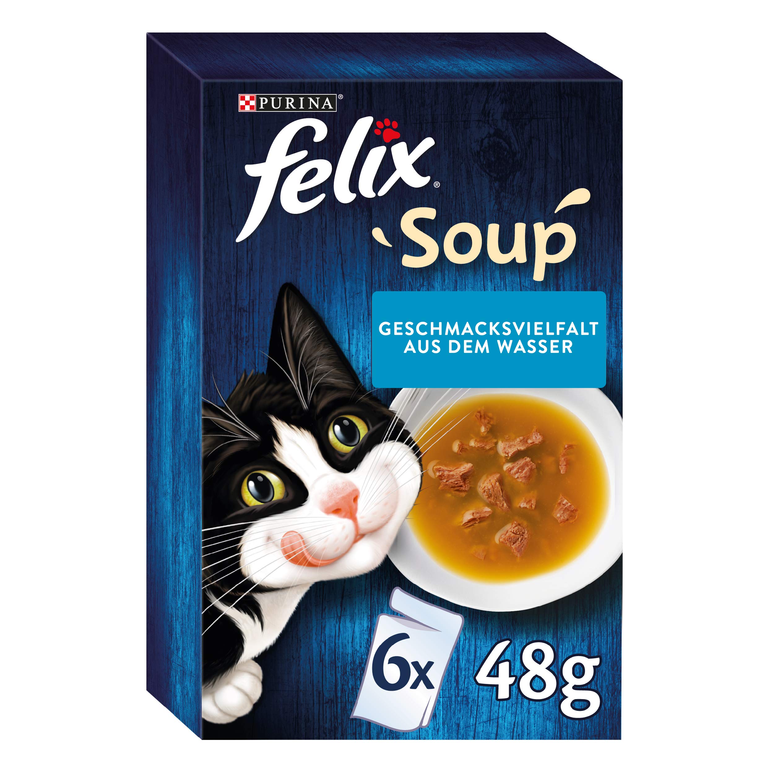 FELIX Cat Soup with Tender Pieces - Variety Pack of 8 (8 x 6 Pouches, 48g Each) - Delicious Land Flavors for Cats - Perfect for Hydration & Treat Time