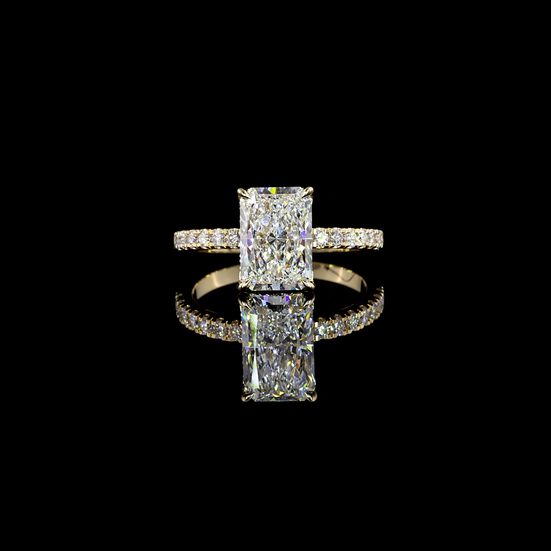 2.39 Carat Lab Grown Radiant Cut E Color VVS2 Clarity Diamond Engagement Ring in 14K Yellow Gold with Hidden Halo Setting - Perfect for Proposals, Weddings & Anniversary Gifts