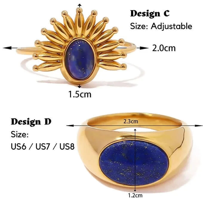 18K Gold Boho Iolite Bezel Thumb Ring for Women | Vintage Bohemian Jewelry | Handmade Adjustable Statement Ring | Perfect for Parties, Weddings & Everyday Wear (JDR046)