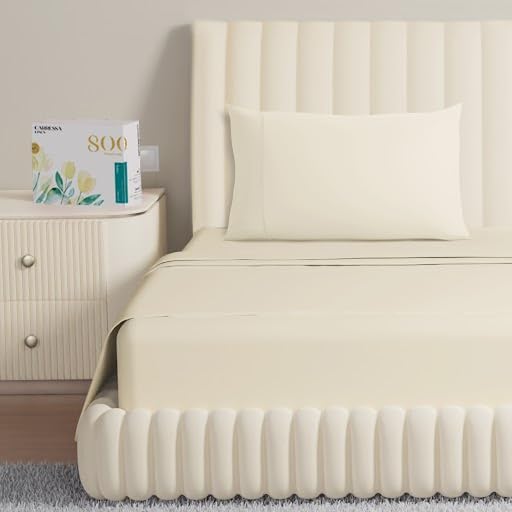 Carressa Linen 800 Thread Count Egyptian Cotton Sheet Set - 4 Piece Ivory King Size Cooling Bed Sheets for Hot Sleepers | Luxury Sateen Hotel Quality Bedding | Fits Mattress Up to 18'' Deep Pocket | Perfect for Summer Nights & Guest Bedrooms