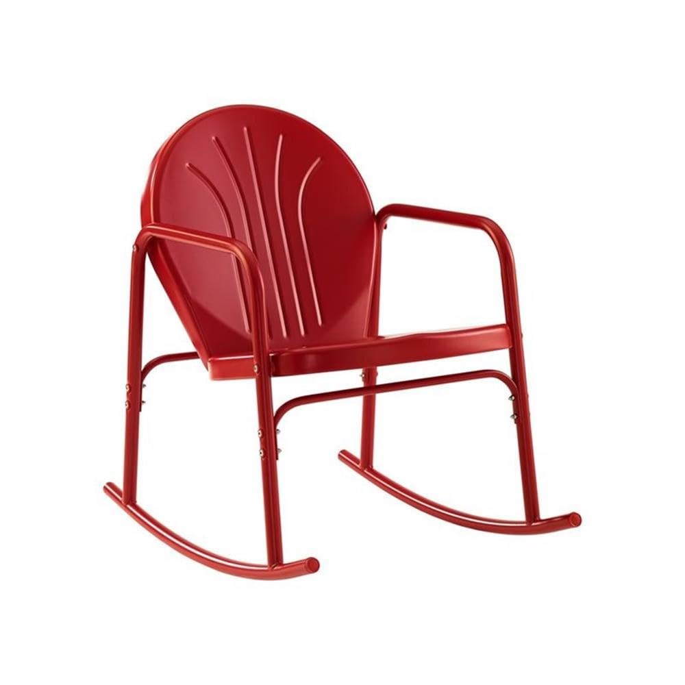 Premium Steel Metal Rocking Chair Set of 2 - Vibrant Glossy Red Finish - Outdoor Patio, Garden, Porch & Living Room Relaxation Furniture