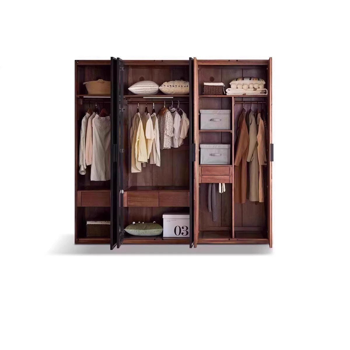Premium Black Walnut Solid Wood Wardrobe Closet - Spacious Storage for Bedroom, Walk-In Closet & Guest Room Organization