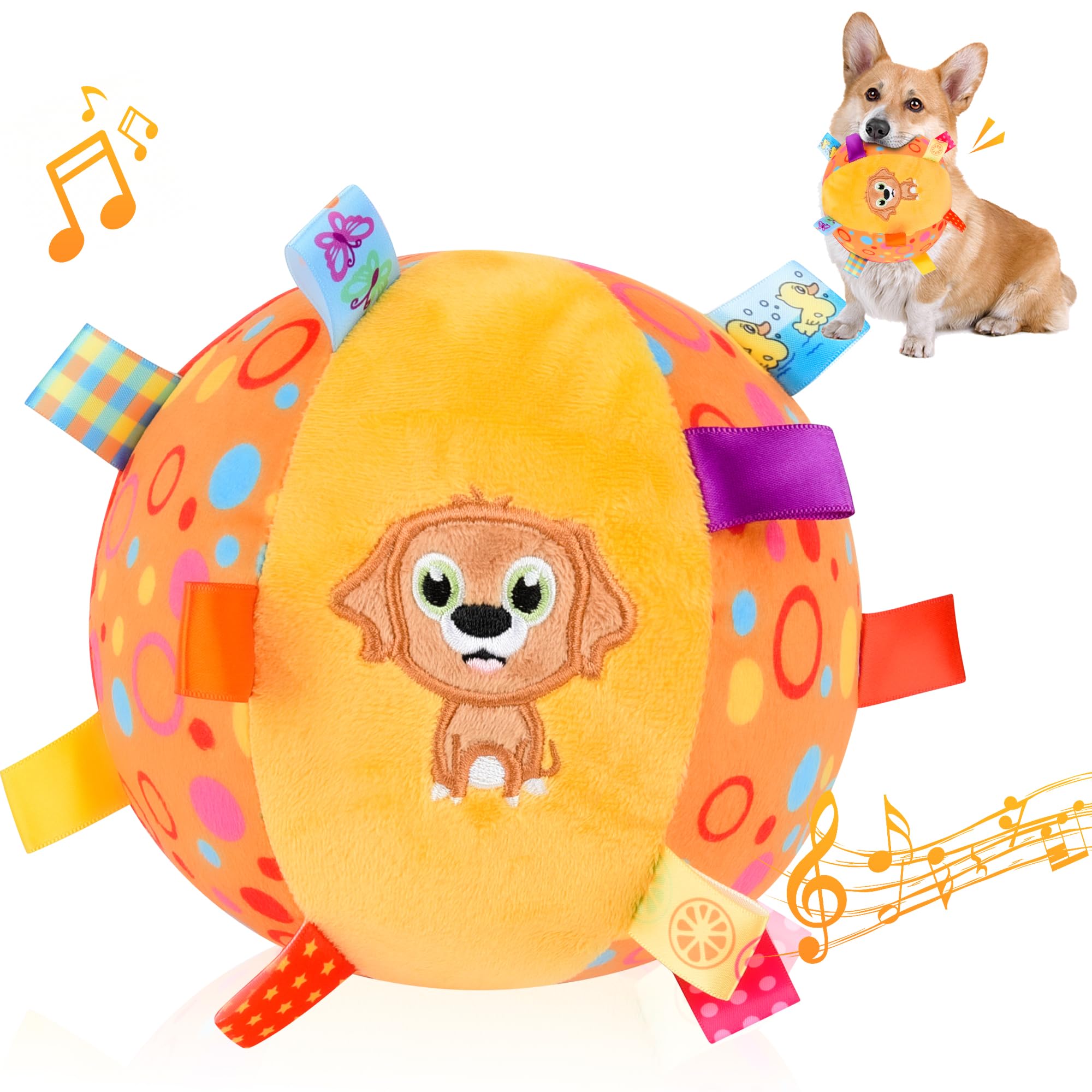 **Interactive Dog Squeak Ball Toys with Tags – Soft Stuffed Puppy Chew Toys with Built-in Bell for Small, Medium & Large Dogs (6 Inches) – Perfect for Playtime, Training & Keeping Pets Busy**
