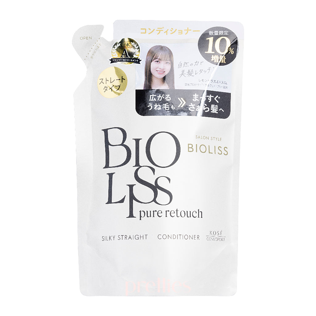 KOSE Bioliss Pure Retouch Silky Straight Conditioner Refill 340ml - Hair Smoothing & Straightening Treatment for Frizzy & Damaged Hair - Perfect for Daily Hair Care & Salon-Quality Styling at Home