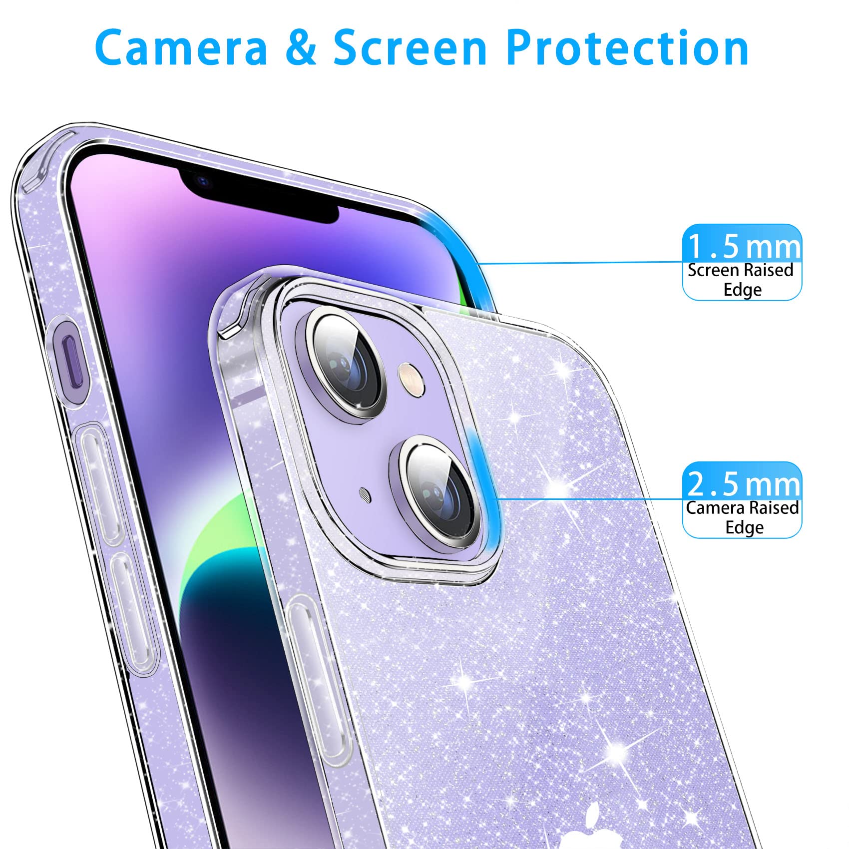 Sparkly Glitter Clear iPhone 14 Case - Shockproof Slim TPU Protective Cover with Anti-Scratch Design for Women & Girls | Perfect for Daily Use, Parties & Gifting