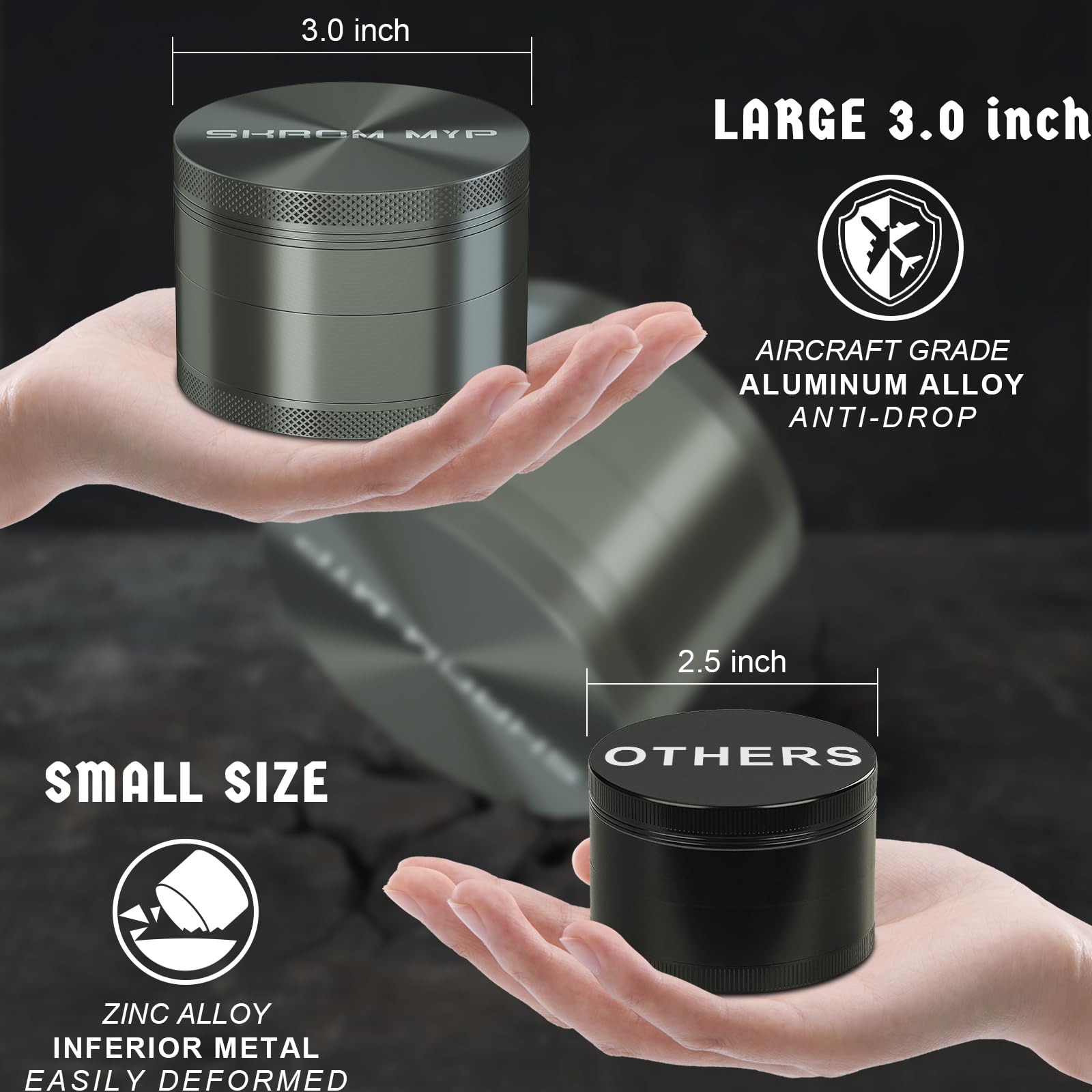 Premium 3.0 Inch Aluminum Spice Grinder - Durable & Efficient for Freshly Ground Spices, Herbs & Coffee - Perfect for Kitchen, Camping & Travel Use