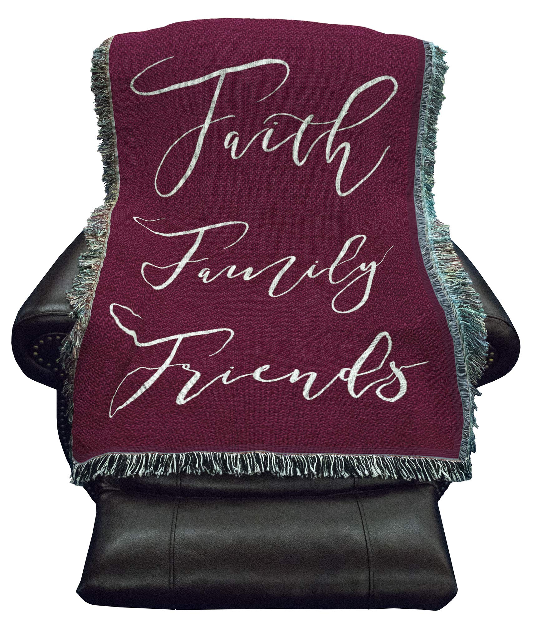 Faith Family Friends Cotton Woven Throw Blanket - Soft Tapestry Couch Cover for Sofa & Bed - Made in USA (61x36) - Perfect for Cozy Nights, Home Decor & Gift Giving