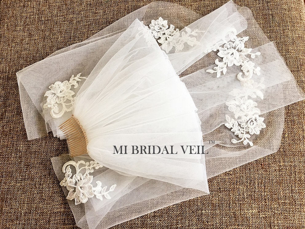Elegant Rose Lace Applique Wedding Veil for Brides - Perfect for Church Ceremonies, Garden Weddings & Romantic Photos