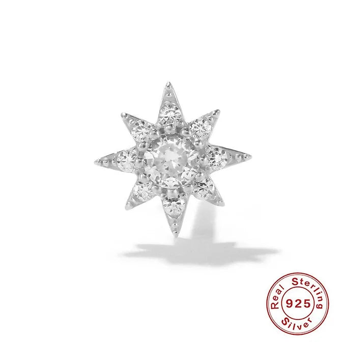 16G Sterling Silver Flat Back Earrings - Celestial Star Stud Earrings for Women | Perfect for Daily Wear, Parties & Gifts