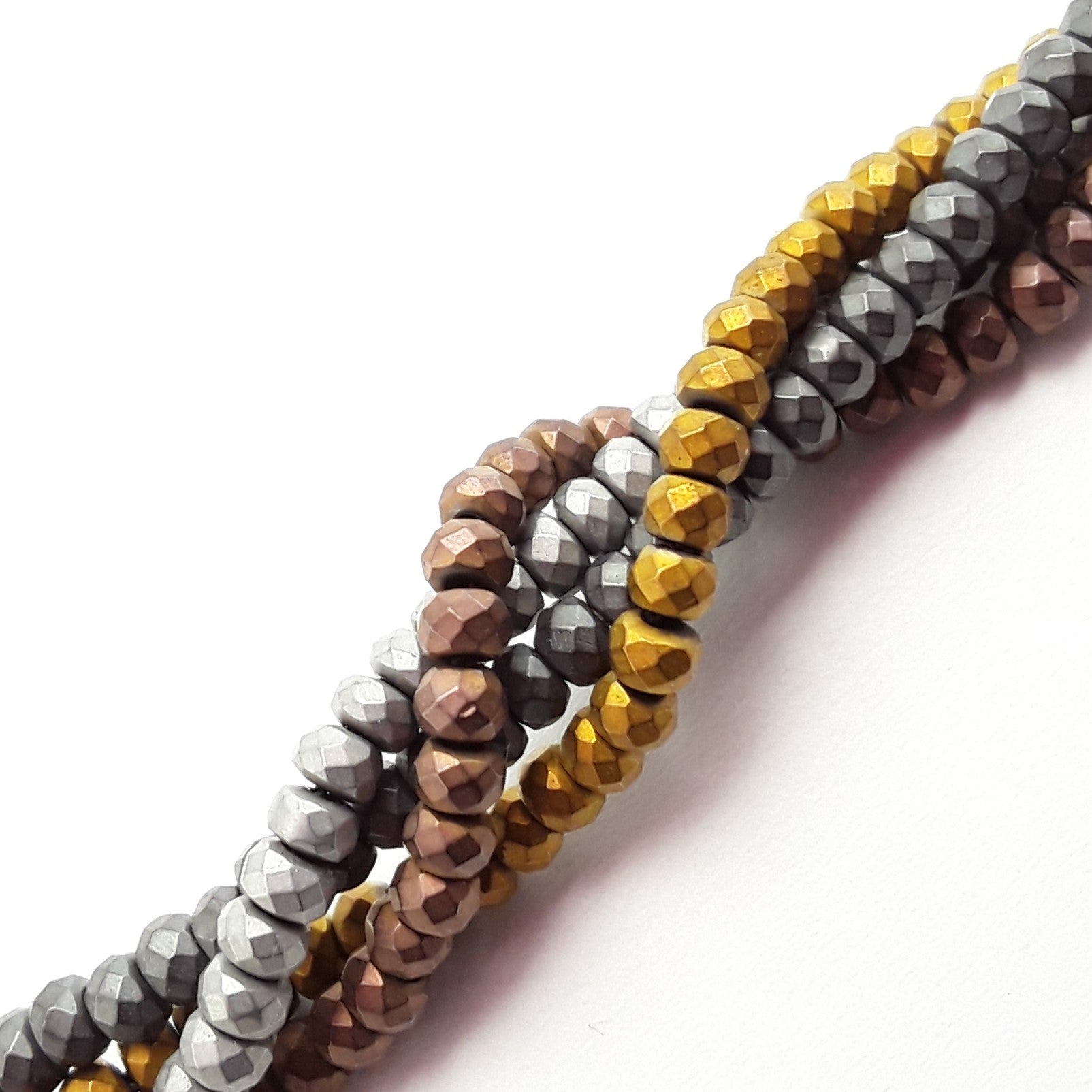 Gray/Gold/Silver/Copper Hematite Faceted Matte Rondelle Beads 2x3mm - 15.5 Inch Strand for Jewelry Making, DIY Bracelets & Necklaces - Healing Crystal Beads for Meditation & Energy Work