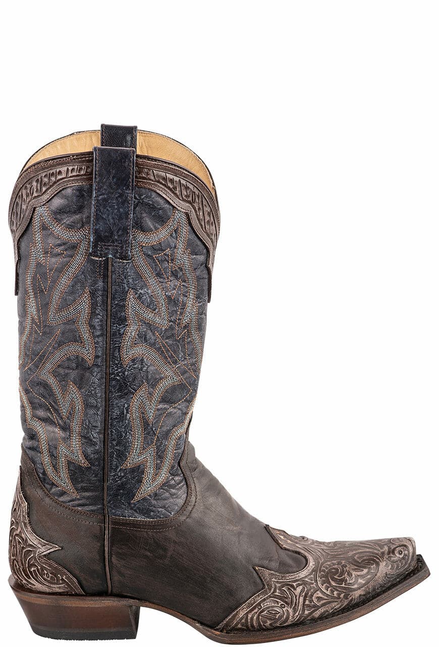 Stetson Men's Waxy Brown & Blue Wingtip Cowboy Boots - Durable Leather Western Boots for Men, Comfortable Rodeo & Country Style Footwear - Perfect for Line Dancing, Rodeos, and Western Fashion