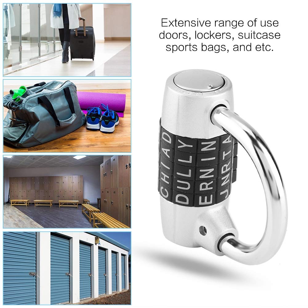 5-Dial Combination Padlock - Secure Travel Suitcase Lock for Gym, Locker & Luggage - Durable Silver Password Security Lock for Backpacks, Storage & Outdoor Use