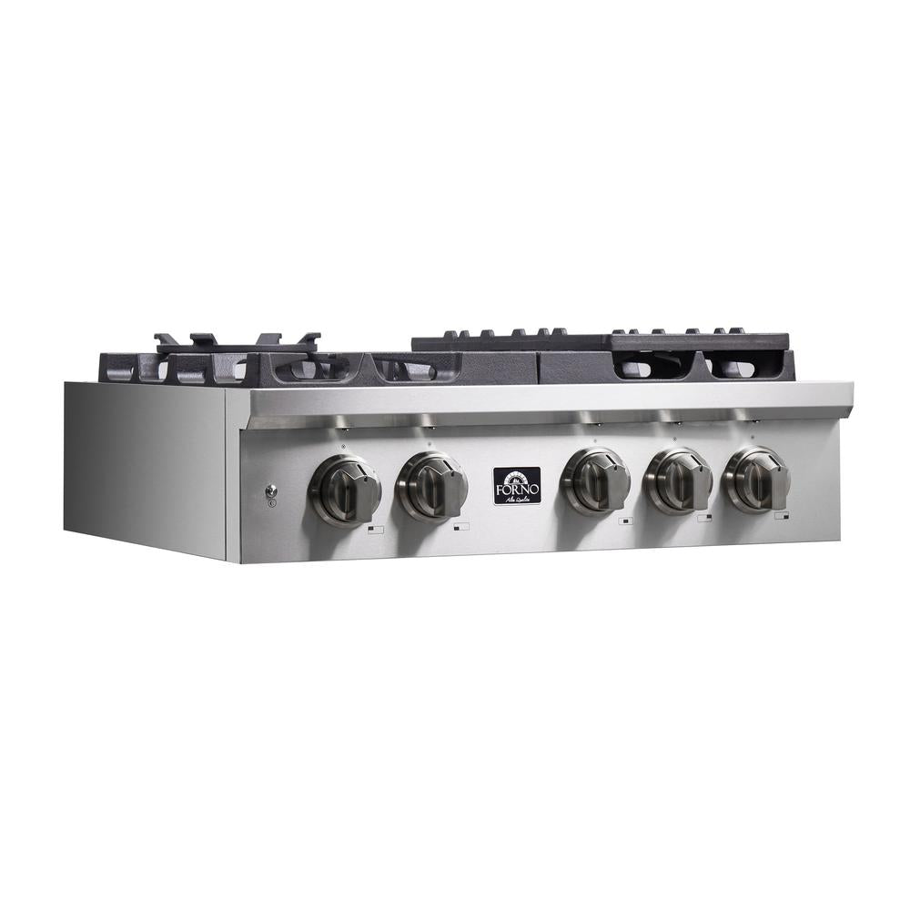 Forno Spezia 30 Inch 5 Burner Professional Gas Rangetop with Wok Ring & Griddle - Stainless Steel Cooktop for Home Kitchen (FCTGS5751 30) | Perfect for Stir-Frying, Grilling & Large Family Cooking