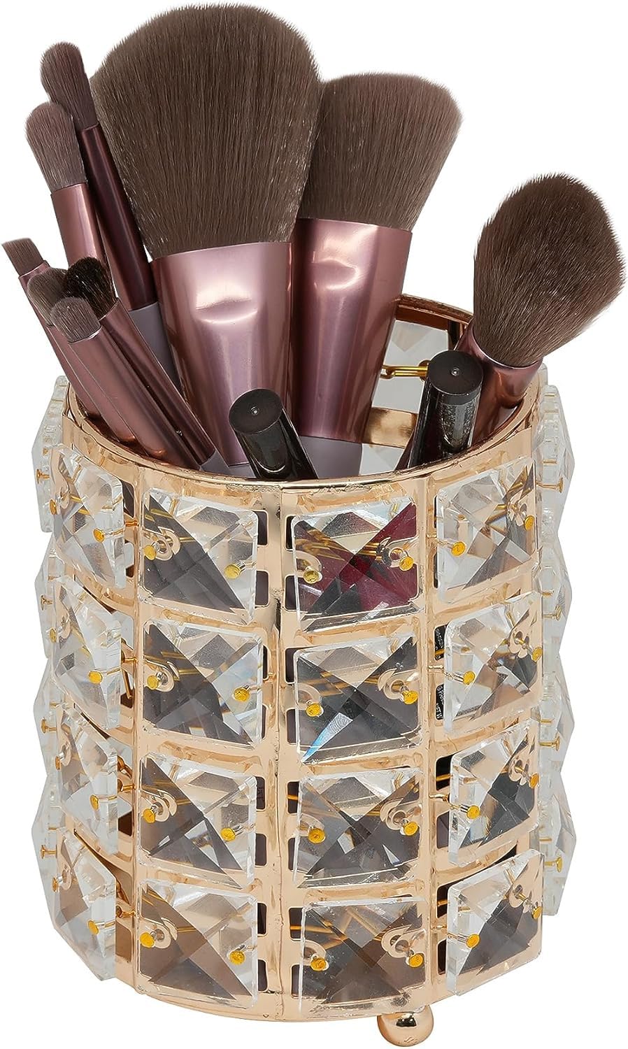 AKOAK 1 Pack Crystal Makeup Brush Holder - Gold Cosmetic Organizer for Eyebrow Pencils, Lipsticks & Makeup Tools | Perfect for Dressing Table, Bedroom, Office & Travel Storage
