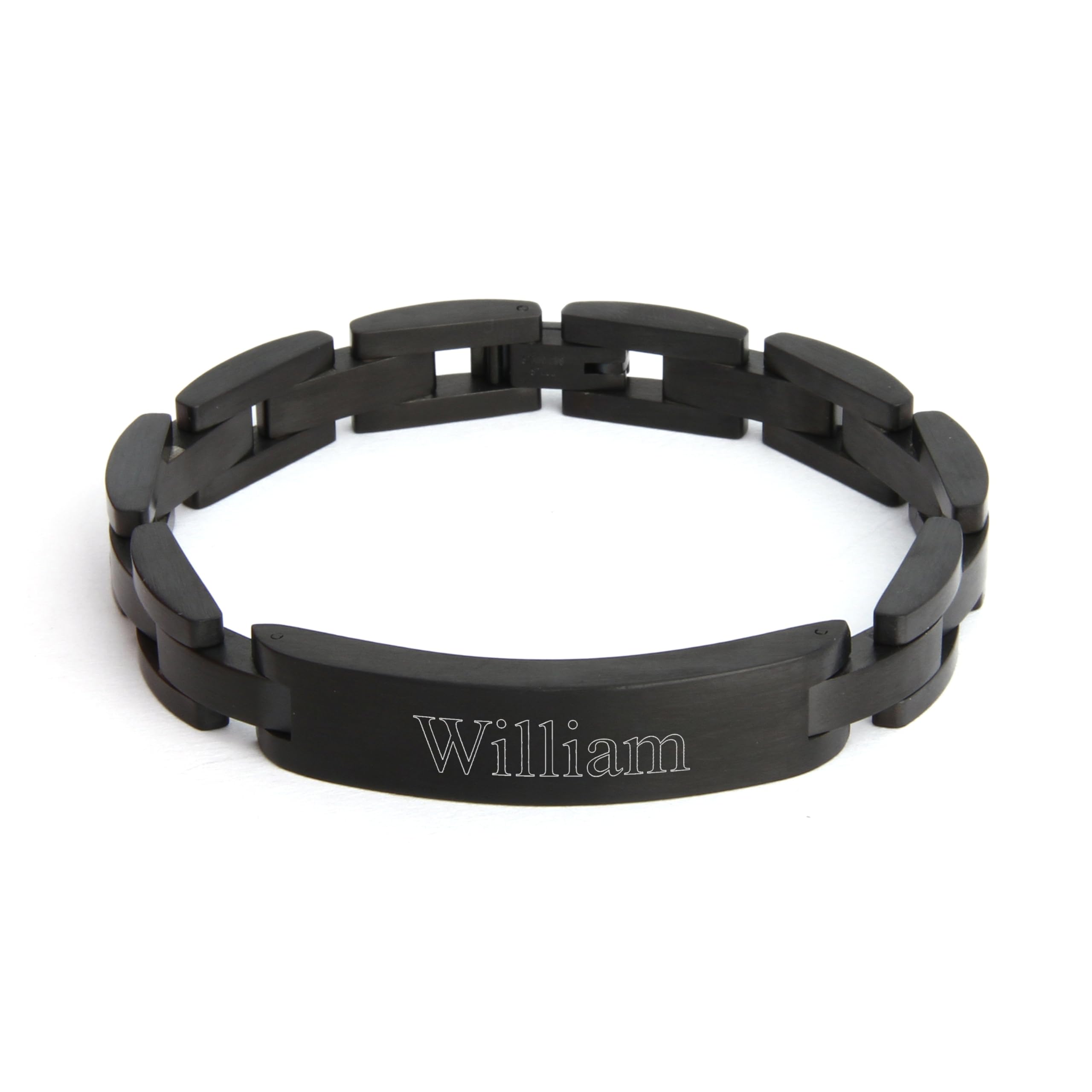 Custom Stainless Steel Black Plated Men's ID Bracelet - Personalized Name Bracelet for Men - 8.5 Inch Adjustable Engraved Jewelry - Unique Gift for Boyfriend, Husband or Dad - Perfect for Anniversaries, Birthdays & Couples Matching
