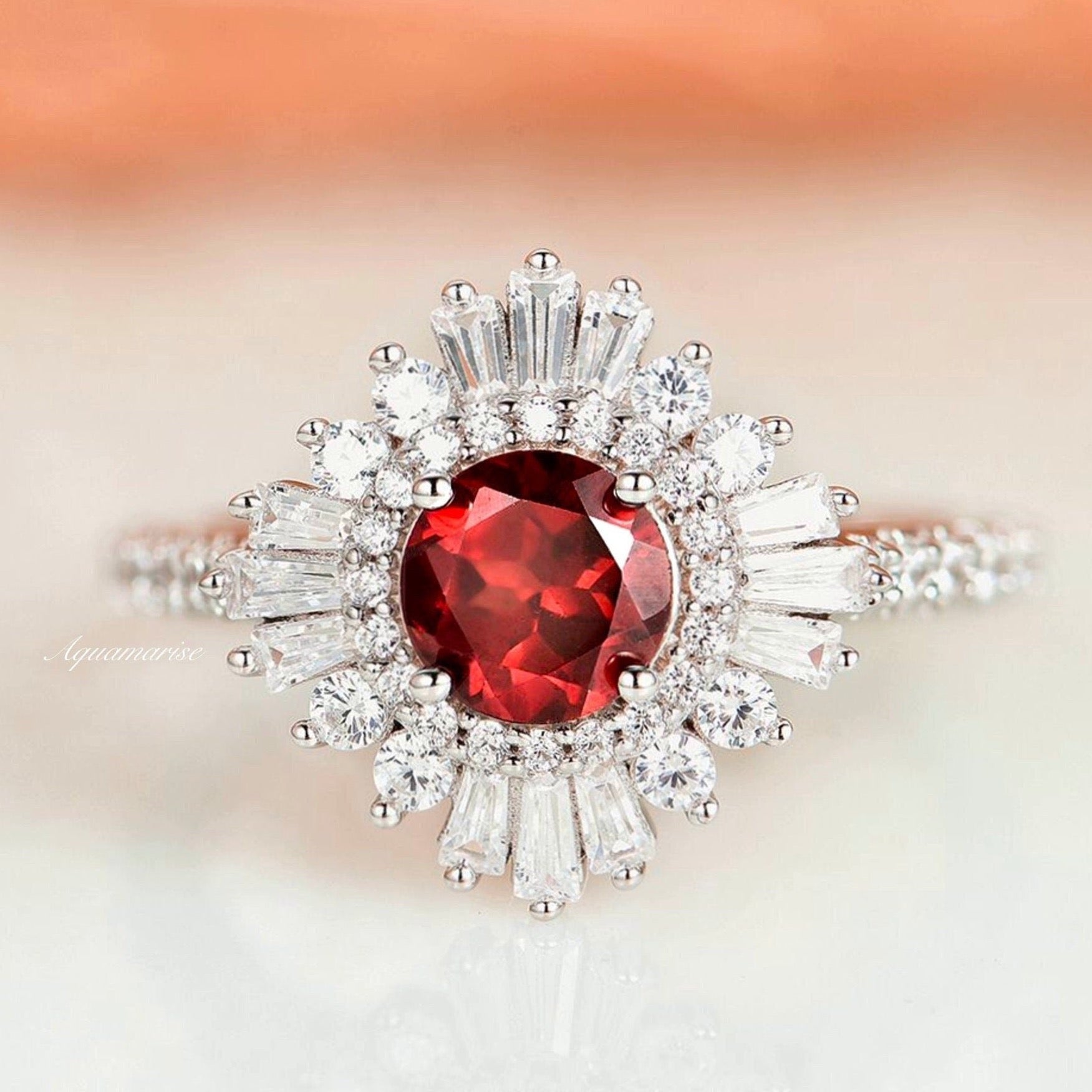 Joelle Garnet Ring for Women - 925 Sterling Silver Jewelry, Vintage Garnet Stone Ring, Dainty Stackable Band - Perfect for Valentine's Day Gifts, Anniversary & Everyday Elegance