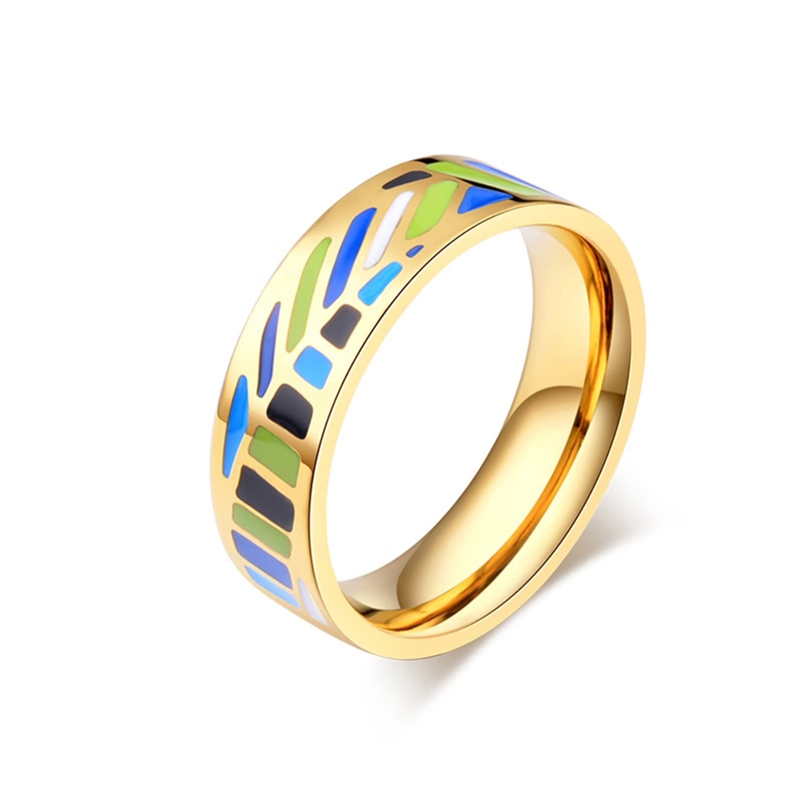 Hoisy Men's Stainless Steel Engagement Ring, Bohemian Contrast Design for Weddings, Proposals, and Everyday Wear