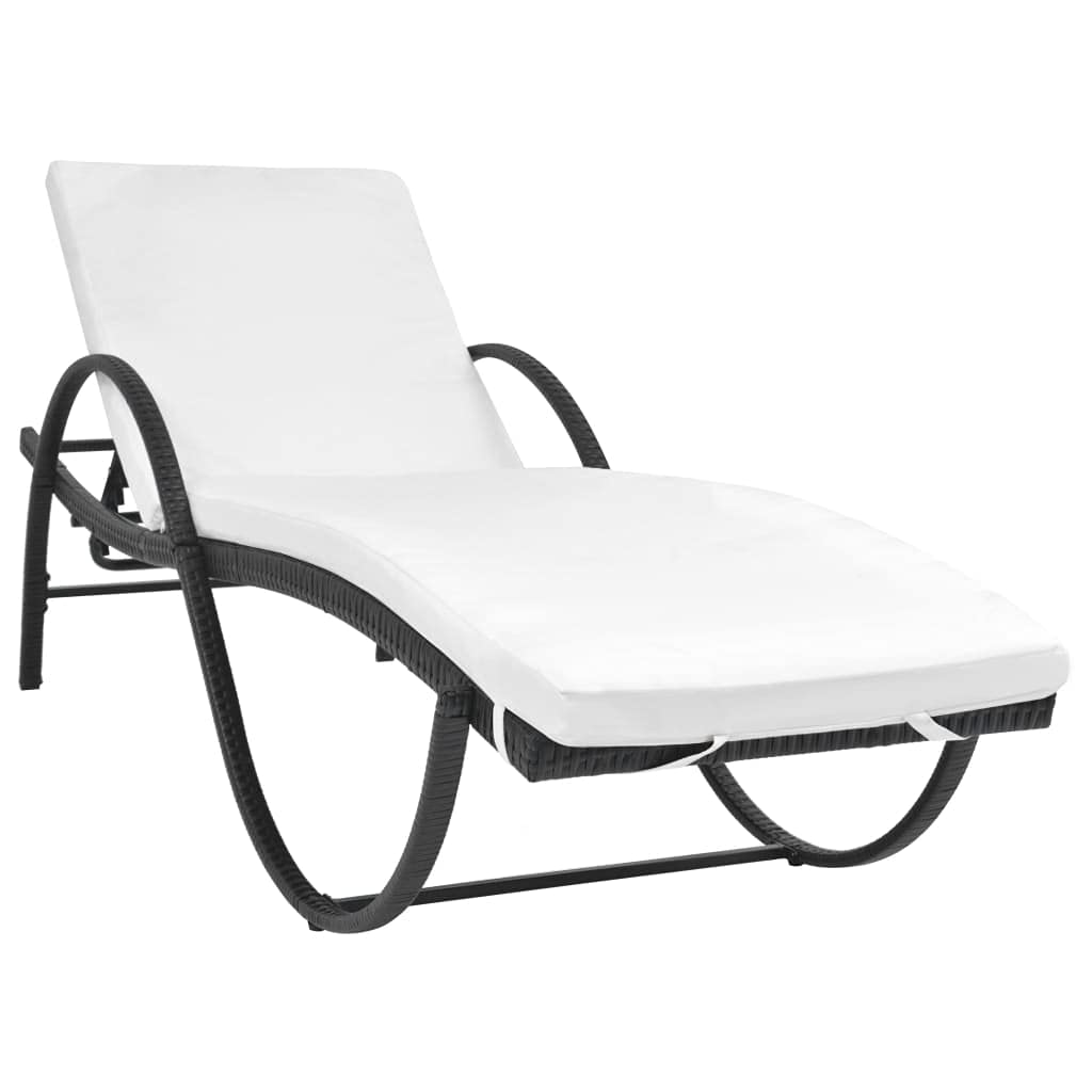 CHARMMA Black Poly Rattan Sun Lounger with Cushion & Side Table - 37.3 lbs - Outdoor Patio Furniture for Poolside, Garden, and Beach Relaxation
