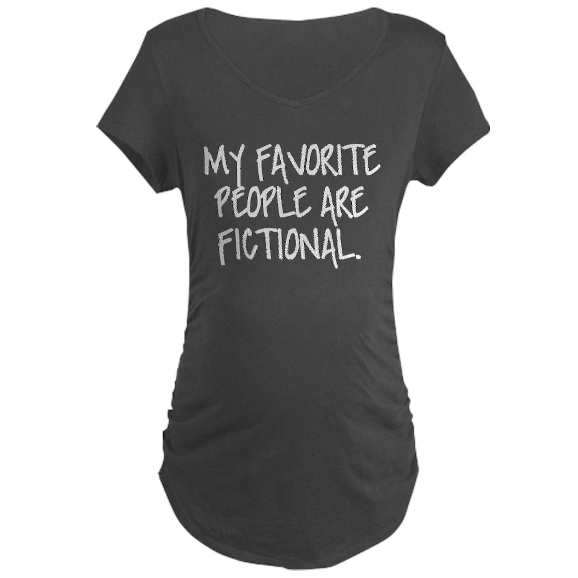 My Favorite People Are Fictional - Women's Maternity Ruched Side T-Shirt - Comfortable Dark Tee for Book Lovers & Fantasy Fans - Perfect for Pregnancy, Reading & Casual Wear