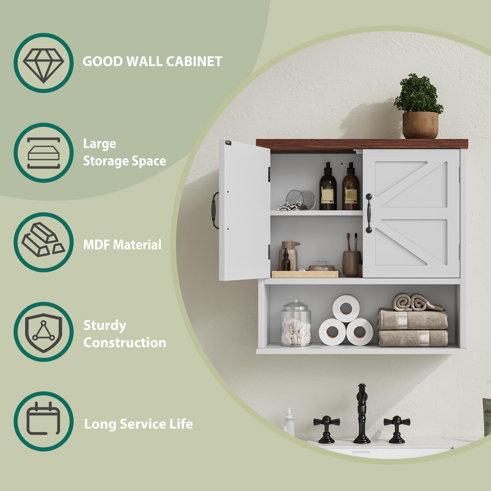 Farmhouse Wall Mounted Bathroom Medicine Cabinet with Adjustable Shelf - Rustic Storage for Bathroom, Living Room & Laundry Room - Perfect for Organizing Toiletries, Cosmetics & Cleaning Supplies