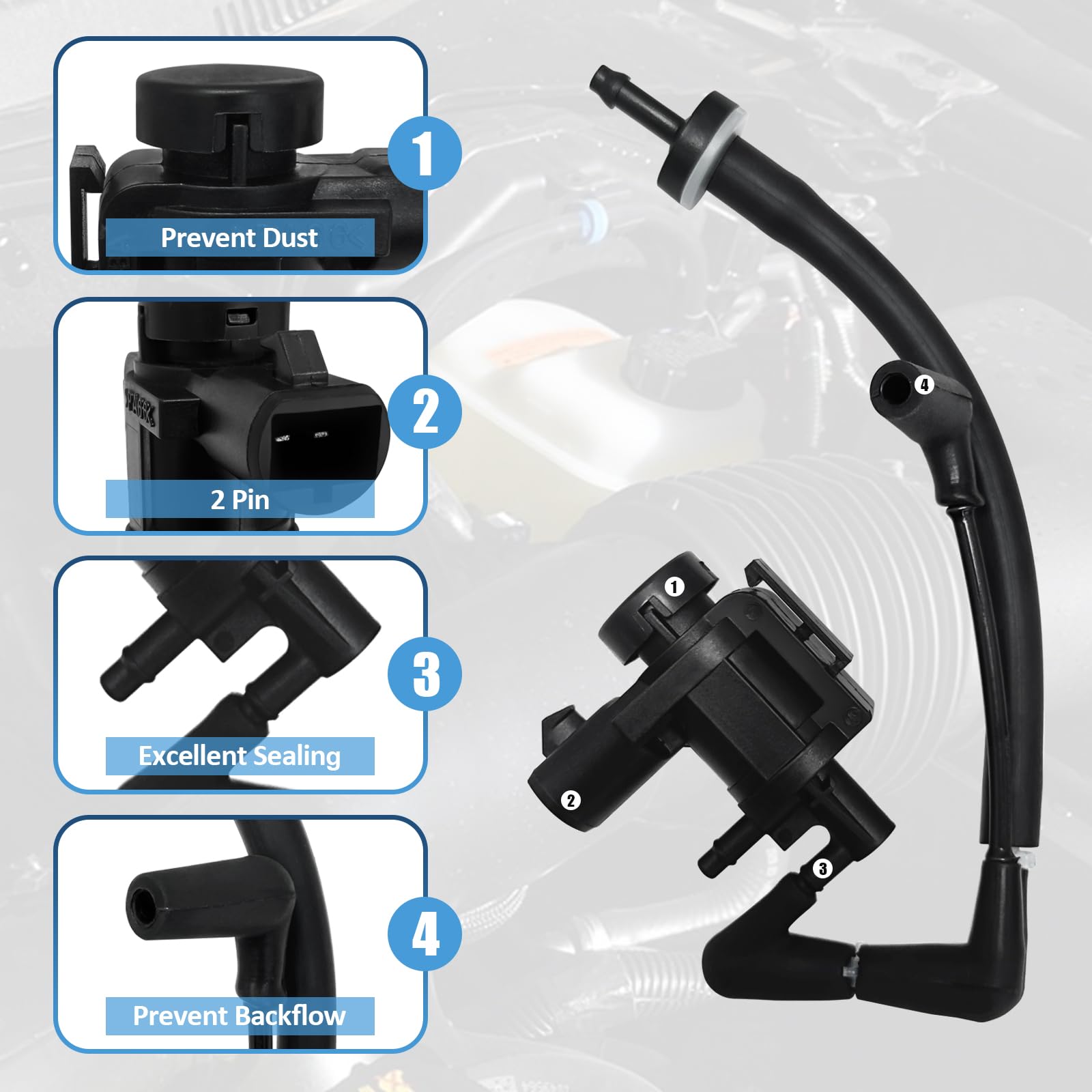 **7L1Z-9H465-B 4X4 4WD Vacuum Solenoid Valve FL3Z-3A788-B Check Valve Vacuum Hose - Compatible with Ford F150, Expedition, Lincoln Navigator - Replaces 926-390, FL34-7A788-AD - Perfect for Auto Hub Lock & Vacuum Line Tube Repairs**