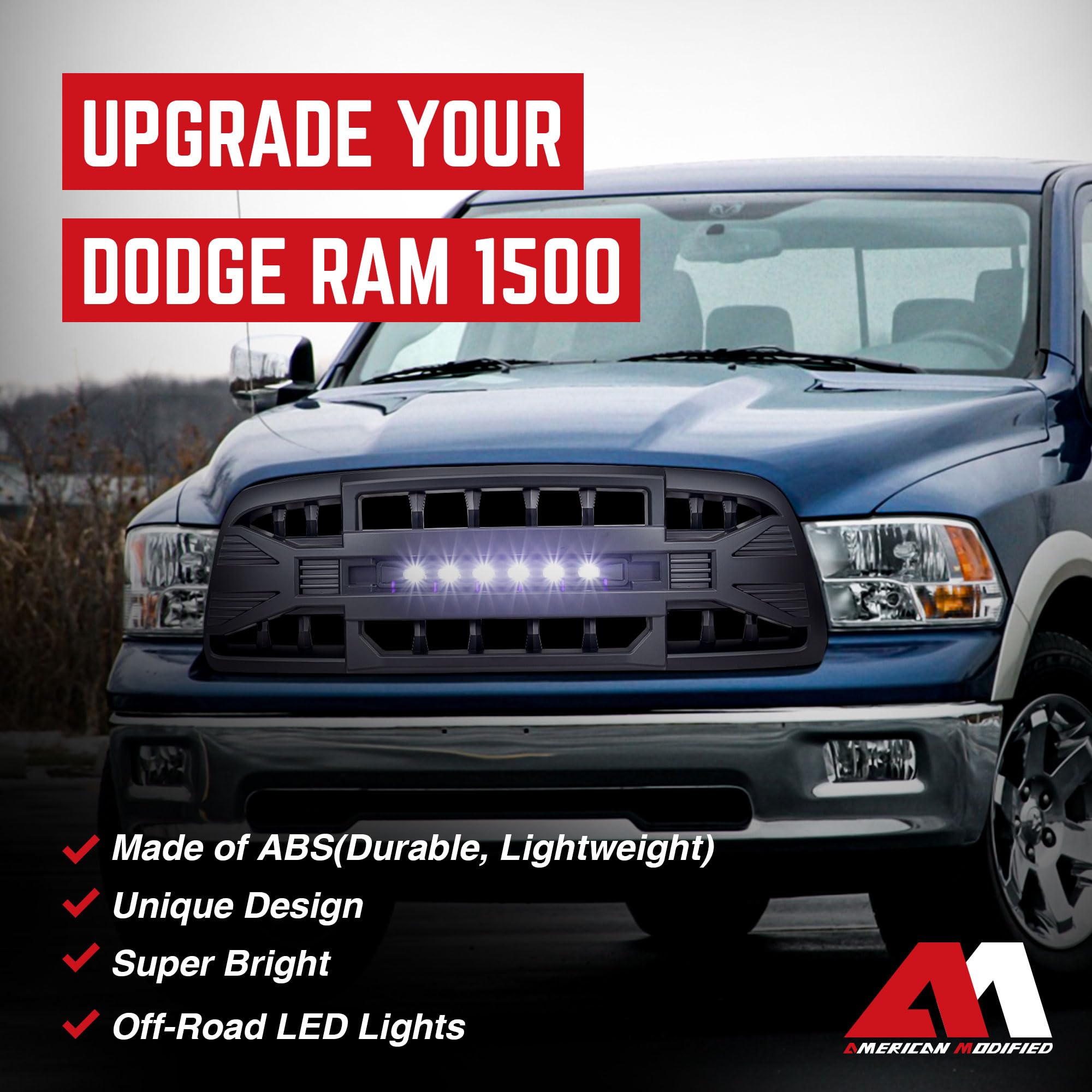 2009-2012 Dodge Ram 1500 Off-Road Armor Grille with LED Lights - Matte Black Truck Front Grille for Enhanced Style & Protection | Perfect for Off-Roading, Truck Shows & Daily Driving