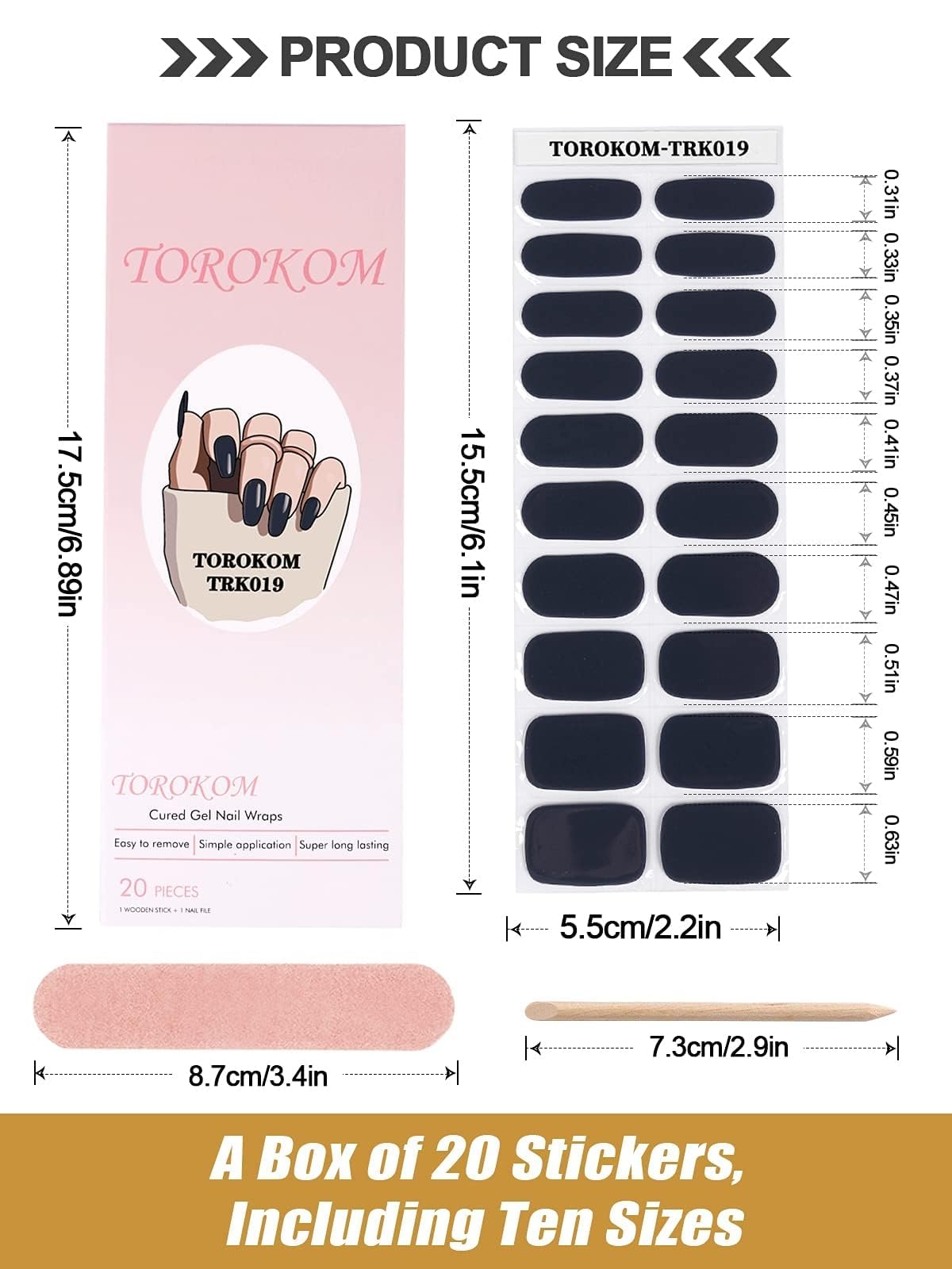 EBANKU Navy Blue Gel Nail Strips - Long Lasting Waterproof Nail Polish Wraps with Cuticle Stick & Nail File - Perfect for Manicures, Home Nail Art & Salon Quality Results