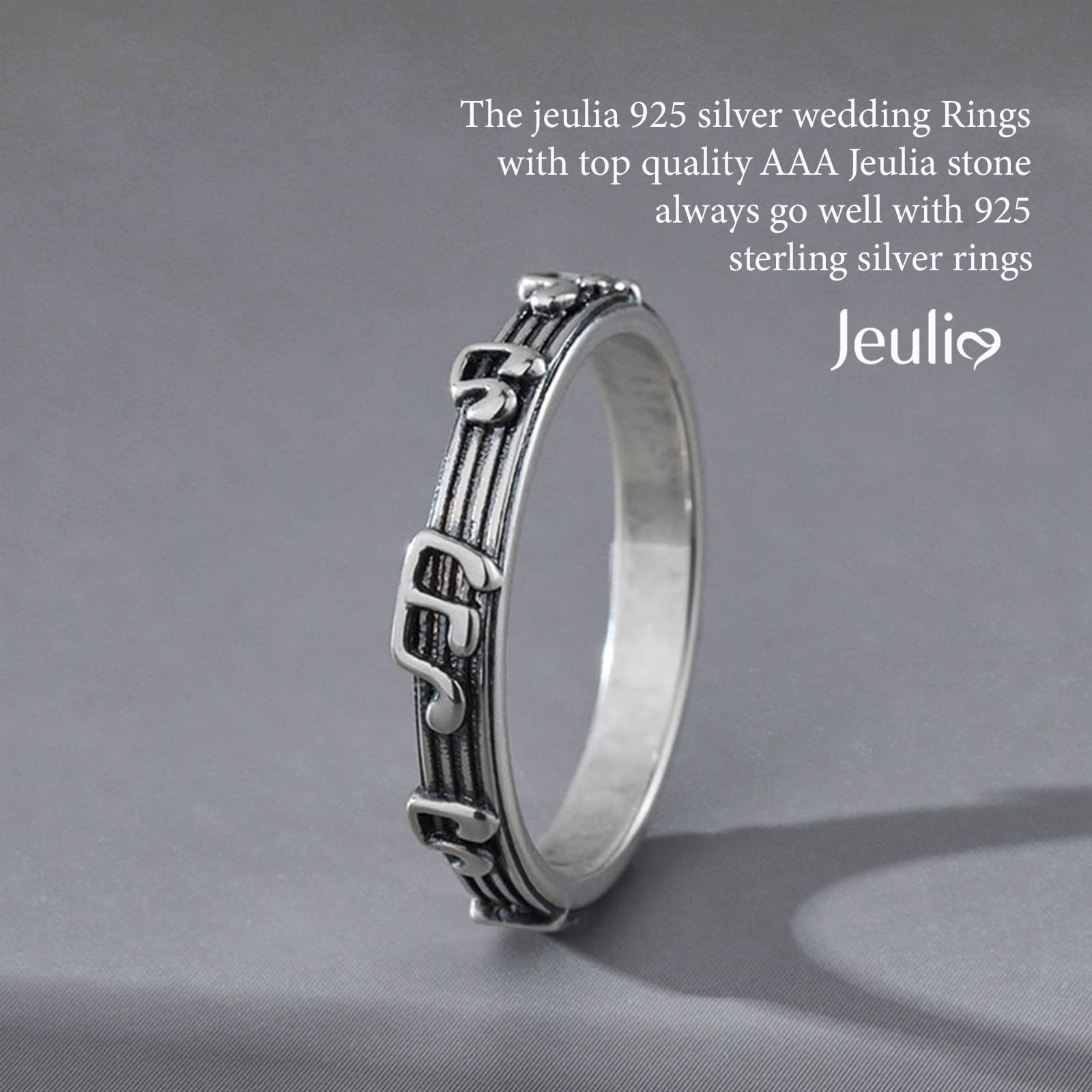 Jeulia Sterling Silver Music Note Wedding Band - Romantic Eternity Rings for Women & Men - Gothic Punk Personalized Engraved Jewelry Set with Gift Box - Perfect for Valentine's Day, Anniversaries & Gothic Weddings