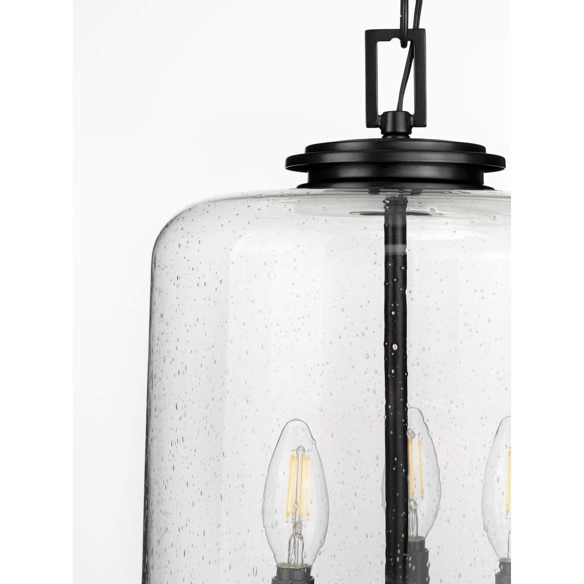 Winslett Collection 3-Light Clear Seeded Glass Coastal Pendant Light in Matte Black - Perfect for Beach House, Farmhouse & Coastal Style Kitchen Island Lighting