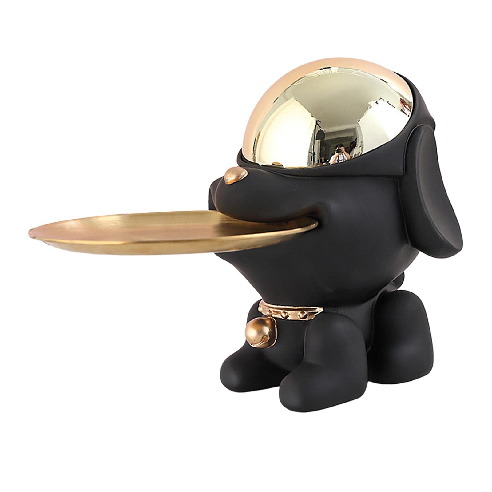 MagiDeal Resin Dog Sculpture Jewelry Storage Box with Tray - Desk Organizer, Animal Statue Decor for Party, Bedroom, Cafe & Home Office - Black