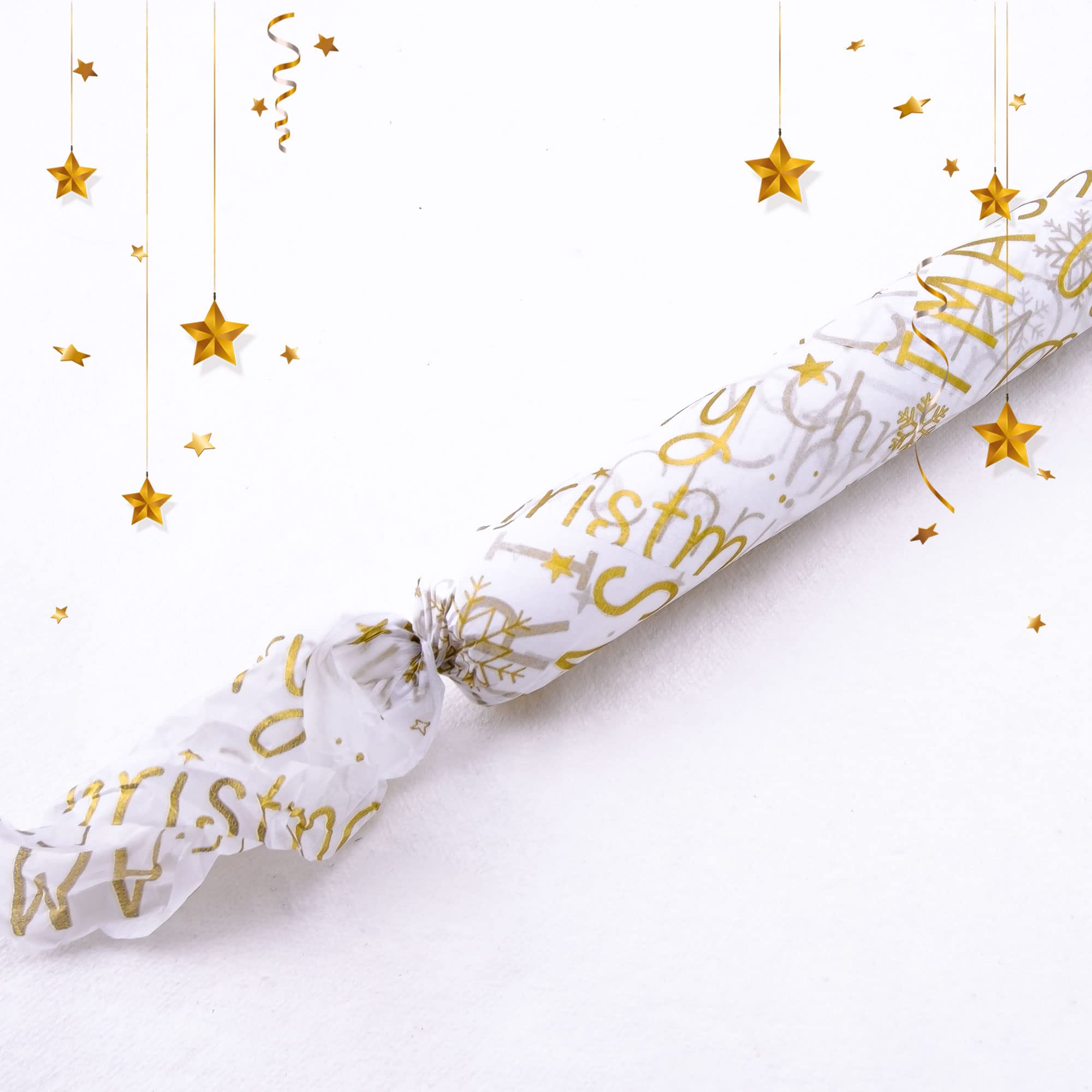 MR FIVE 60 Sheets White with Gold Merry Christmas Tissue Paper Bulk, 20