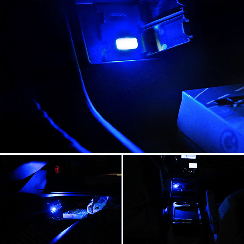 Ultra Blue USB Plug-In Miniature LED Car Interior Ambient Lighting Kit - Enhance Your Vehicle's Atmosphere for Night Driving & Custom Styling