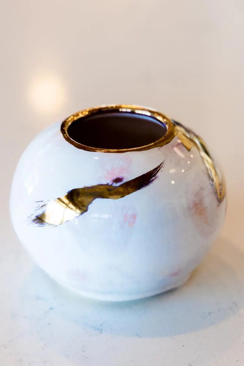 Luxury Set of 6 Small Porcelain Pots with 24K Real Gold Accents - Elegant Tea Cups for Afternoon Tea, Wedding Favors & Home Decor