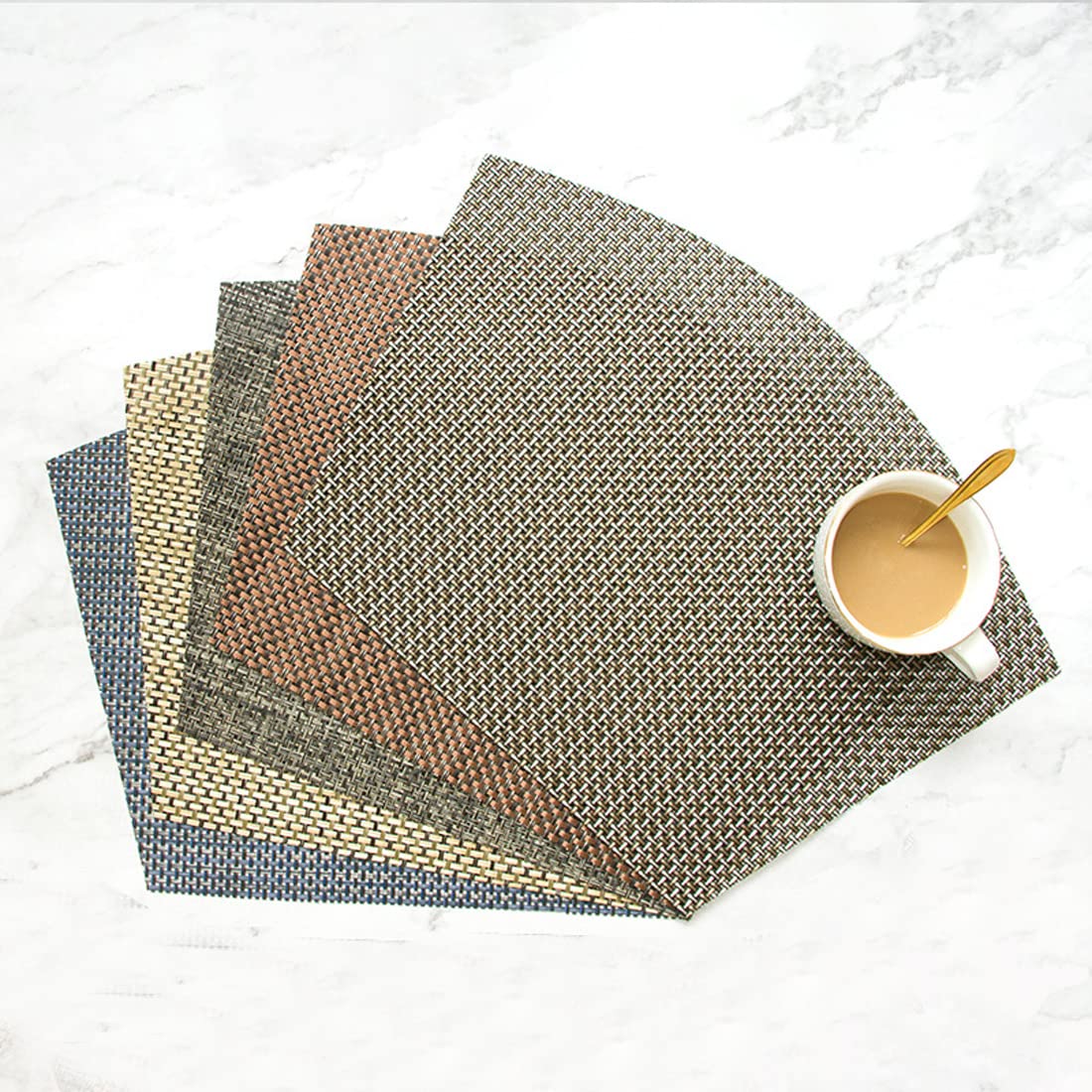 Round Table Placemats Set of 4 - Heat Resistant Wedge Place Mats for Dining Table - Wipe Clean Table Pads (Coffee Brown) - Perfect for Kitchen, Dining Room & Coffee Shop Use