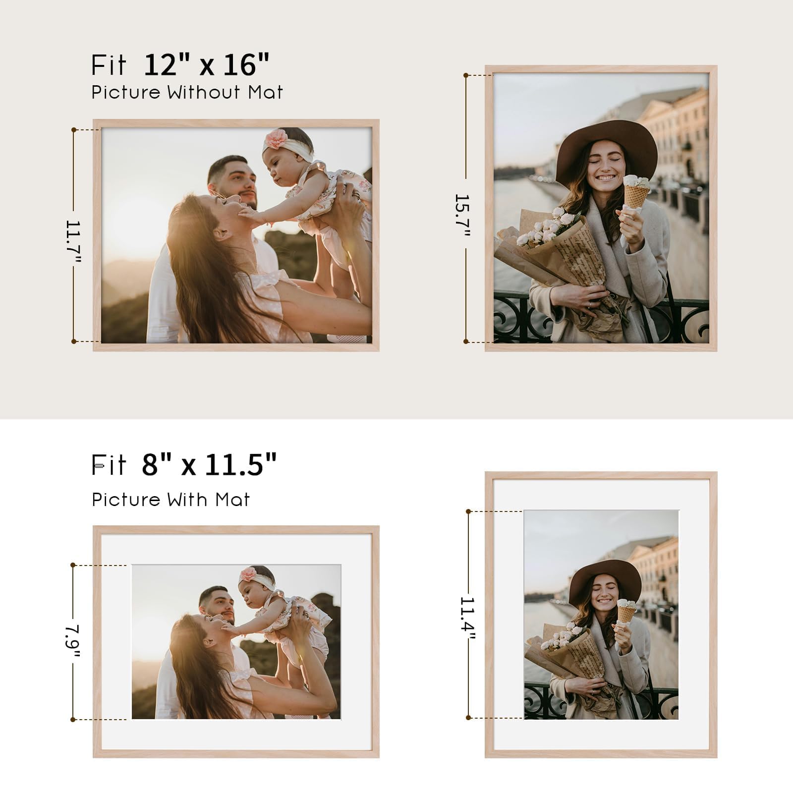 Puthiac 12x16 Oak Wood Picture Frame - Minimalist Solid Wood Poster Frame for Wall Art, Photos & Prints (1 Pack, Beige) | Perfect for Living Room, Bedroom & Office Decor