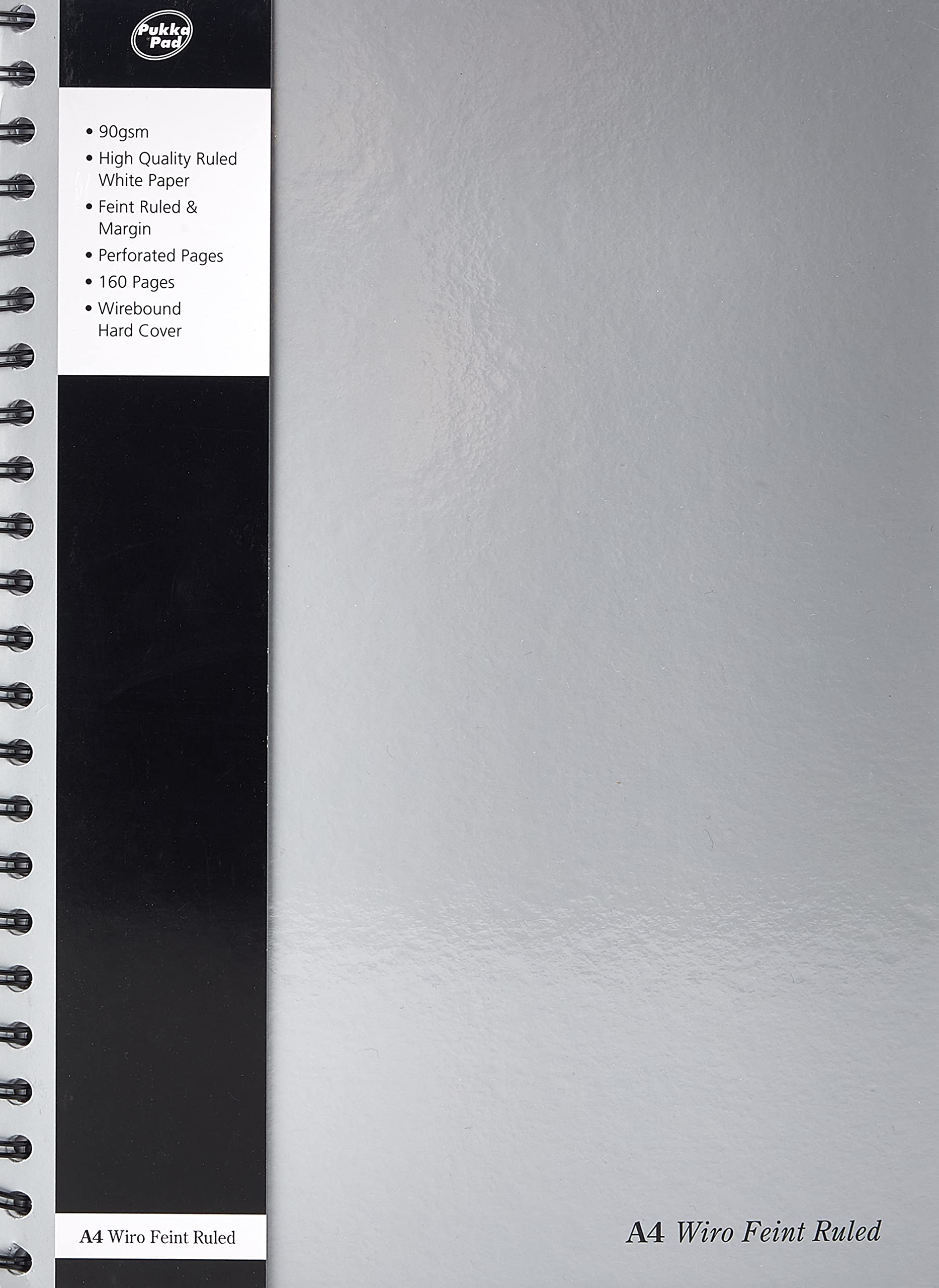 Pukka Pad A4 Wirebound Notebook - Hardback, Perforated & Ruled with Margin, 160 Pages, 90gsm Silver Refillable (Pack of 5) - Perfect for Office, School, Journaling & Note Taking