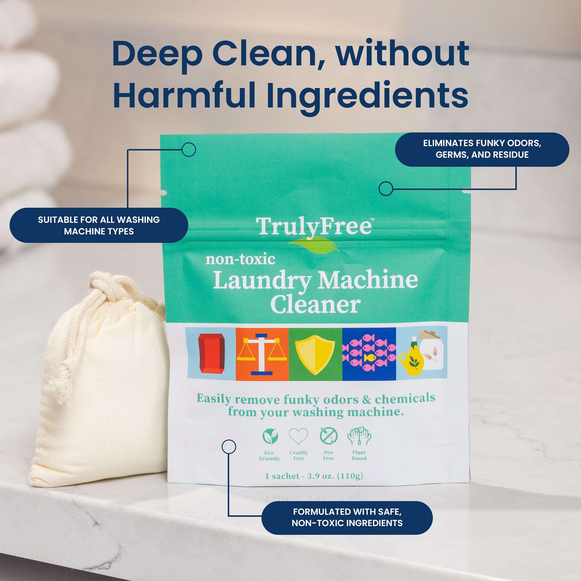 Laundry Washing Machine Cleaner - Deep Cleans Front Load & Top Load Washers - Removes Odor & Mold (1-Use) - Perfect for Monthly Washer Maintenance & Eliminating Musty Smells