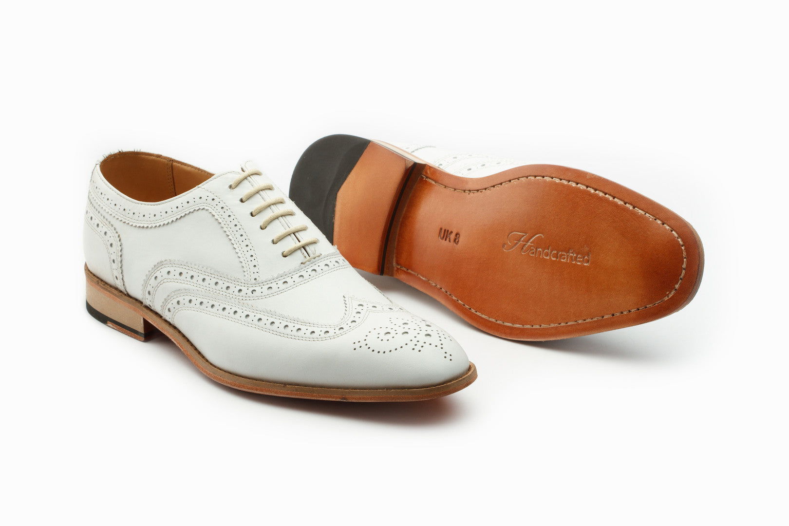 Classic Wingtip Oxford Shoes for Men - White Leather Dress Shoes for Business & Formal Occasions - Perfect for Weddings, Office & Special Events