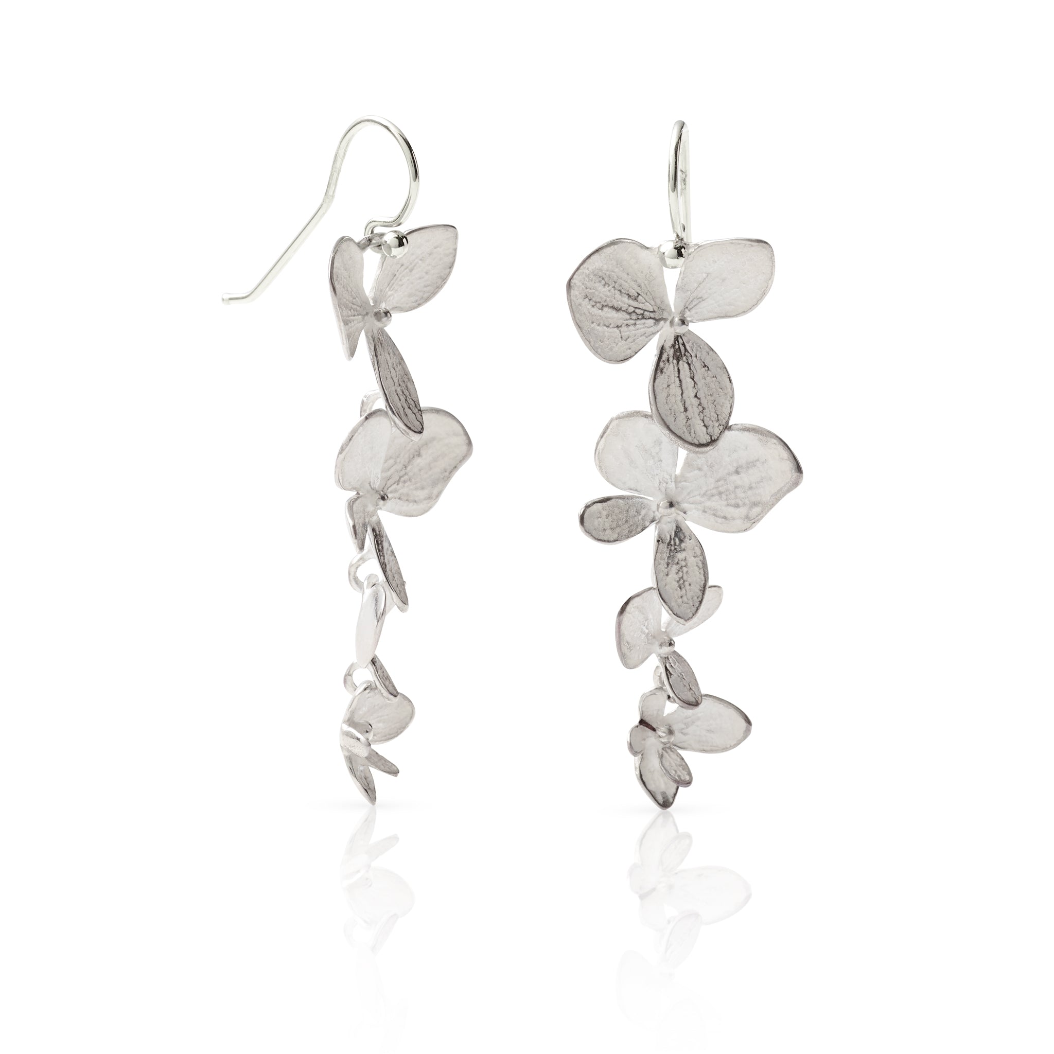 Silver 4-Part Hydrangea Drop Earrings for Women - Elegant Floral Dangle Earrings for Wedding, Party & Special Occasions