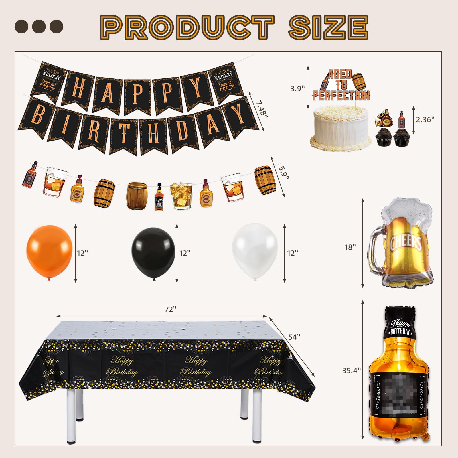 Whiskey Birthday Party Decorations for Men - Aged to Perfection Party Supplies Set with Banner, Garland, Tablecloth, Cake Toppers & Foil Balloons - Perfect for Dad's Whiskey Themed Celebration, 50th Birthday Party or Bourbon Lover's Event