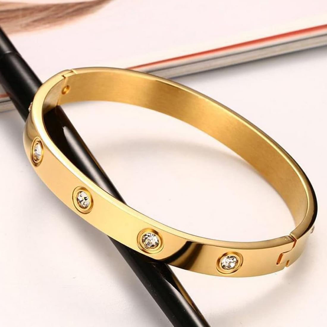 18K Gold Plated Stainless Steel Crystal Bracelet for Women - Adjustable Openable Cuff Bangle | Elegant Jewelry Gift for Mother, Sister, Wife, Girlfriend | Anti-Tarnish, Hypoallergenic | Perfect for Weddings, Anniversaries, Date Nights & Special Occasions