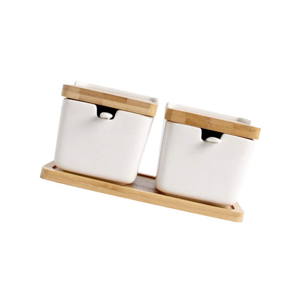 2-Pack Japanese-Style Bamboo Condiment Storage Containers - Salt and Pepper Shakers, Spice Jars with Lids - Perfect for Kitchen, Dining Table, and Restaurant Use