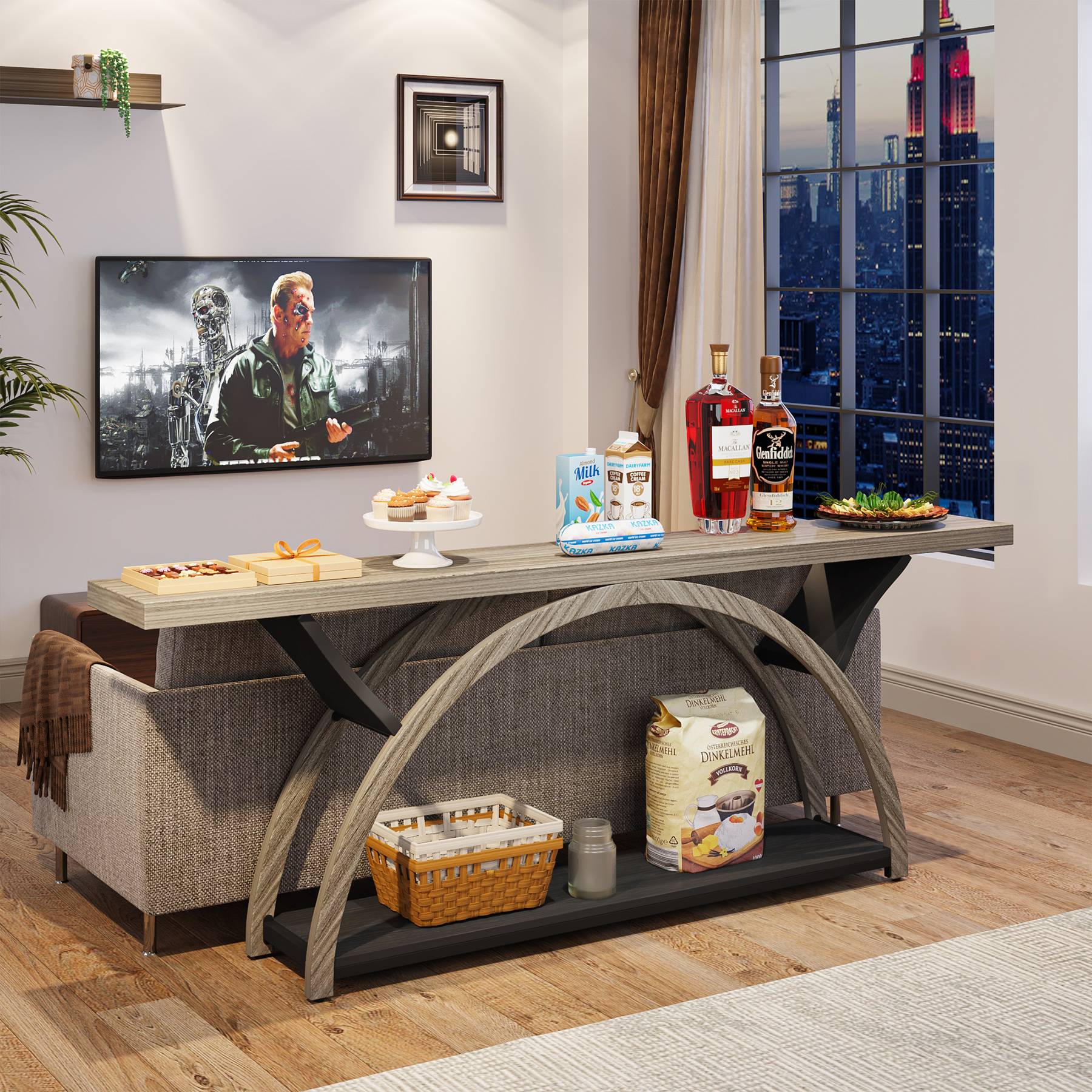 2 Tier Console Table with Half Moon Frame - 70.9
