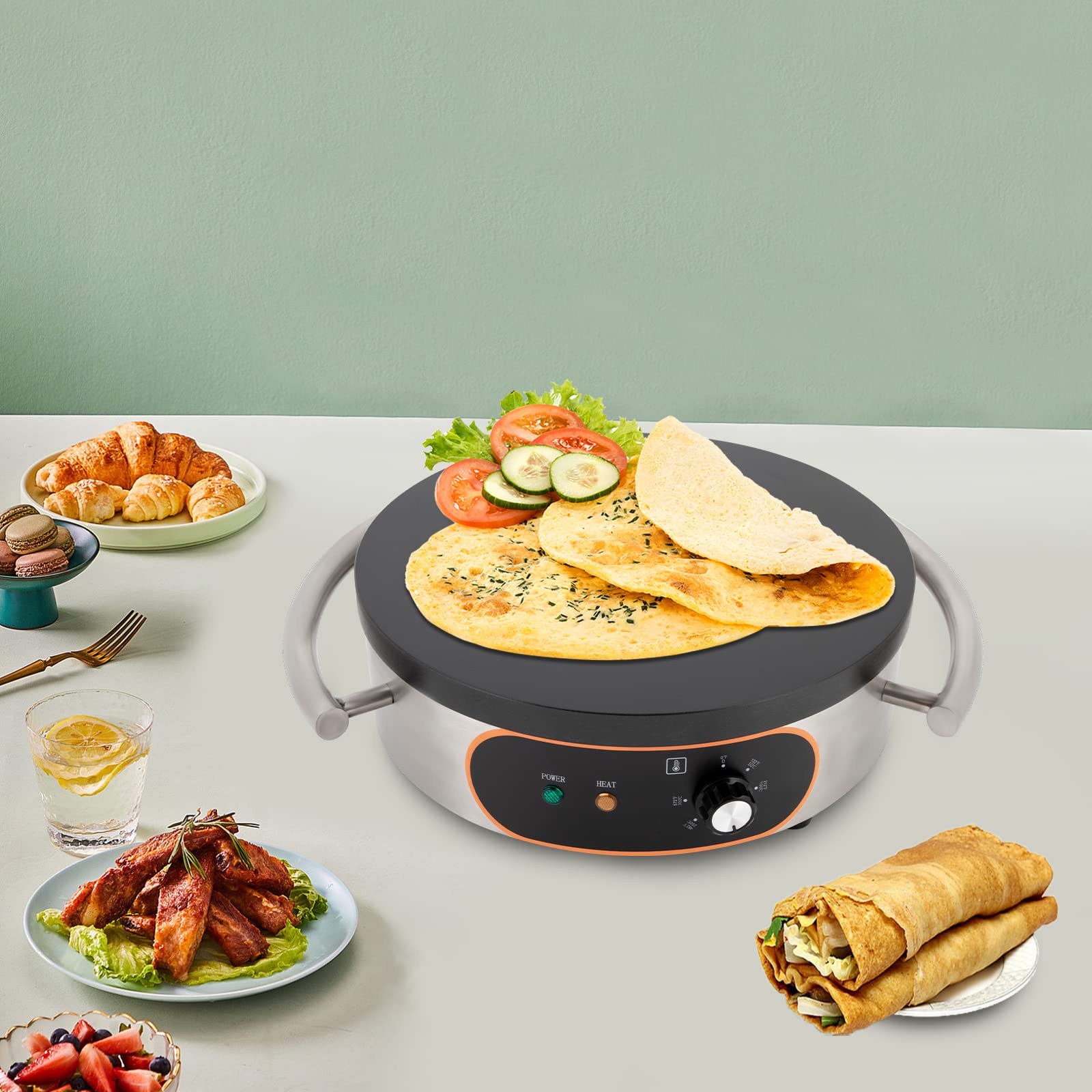 LYNICESHOP Electric Crepe Maker Machine - Non-Stick Single Burner Hot Plate with Precise Temperature Control (50°F-300°F) - Perfect for Pancakes, Crepes, BBQ & Breakfast Cooking at Home or Restaurant