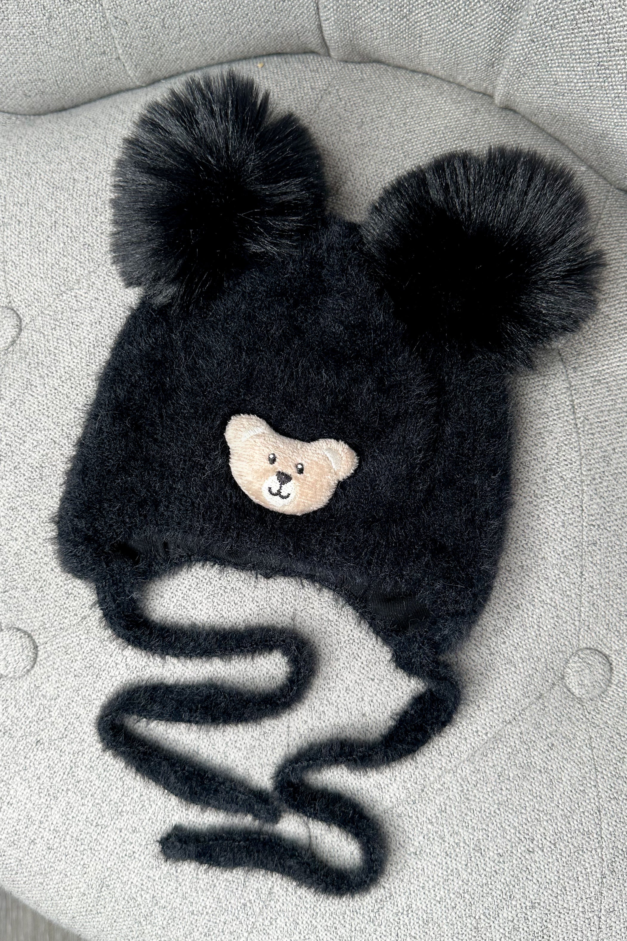 Soft & Cozy Black Cashmere Teddy Pom Pom Hat for Women - Winter Beanie with Faux Fur Ball for Cold Weather & Outdoor Activities