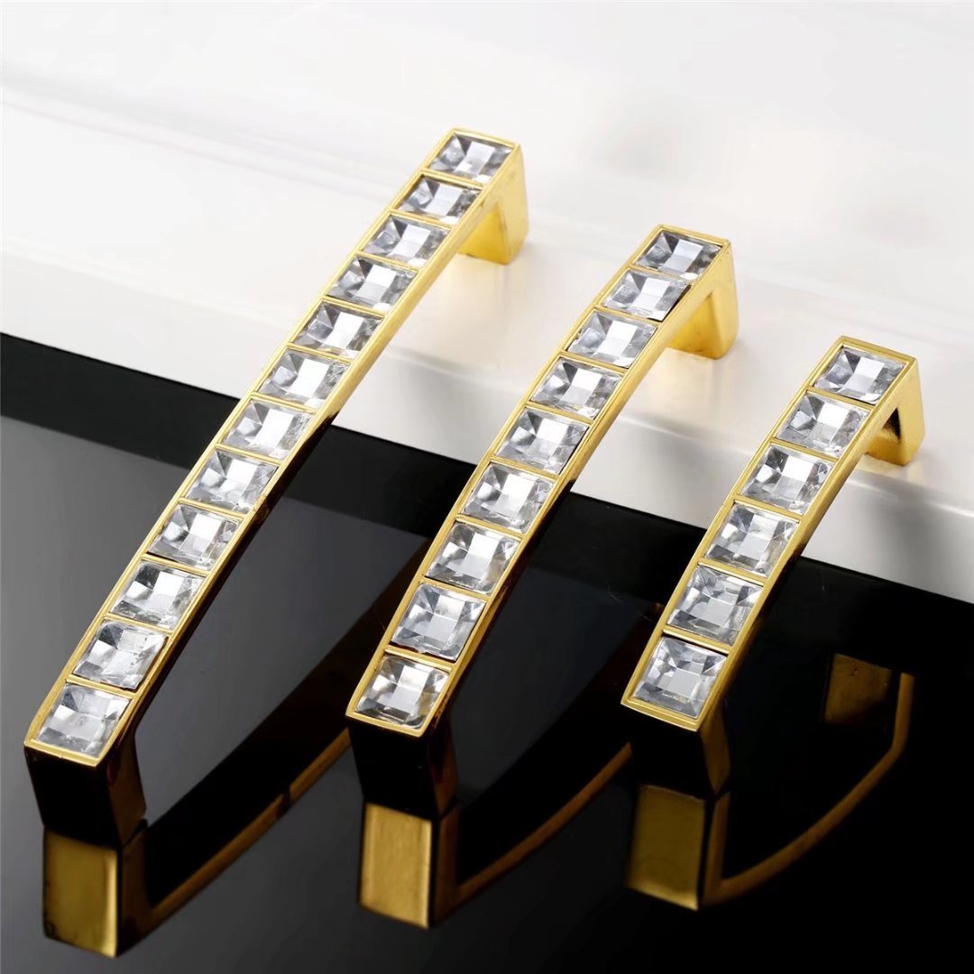 2-Pack Golden 128mm Glass Crystal Cabinet Knobs - Elegant Drawer Pulls for Kitchen Cabinets, Wardrobes & Furniture Hardware (Durable & Stylish Home Decor Accessories) - Perfect for Modern Kitchens, Bathroom Vanities & Bedroom Dressers