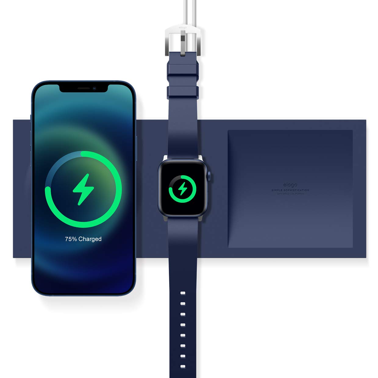 elago MagSafe Charging Tray Duo - Wireless Charger Stand for iPhone 16/15/14/13/12 & Apple Watch | Compatible with AirPods Case (Jean Indigo) | Nightstand Organizer, Bedside Charging Station, Office Desk Accessory | Cable Not Included